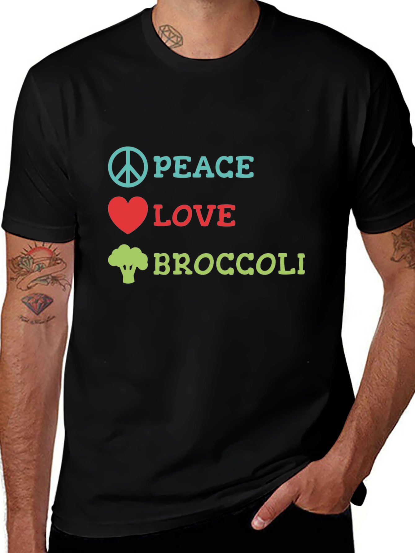 Peace Love Broccoli T-Shirt Funny Vegan Tee
