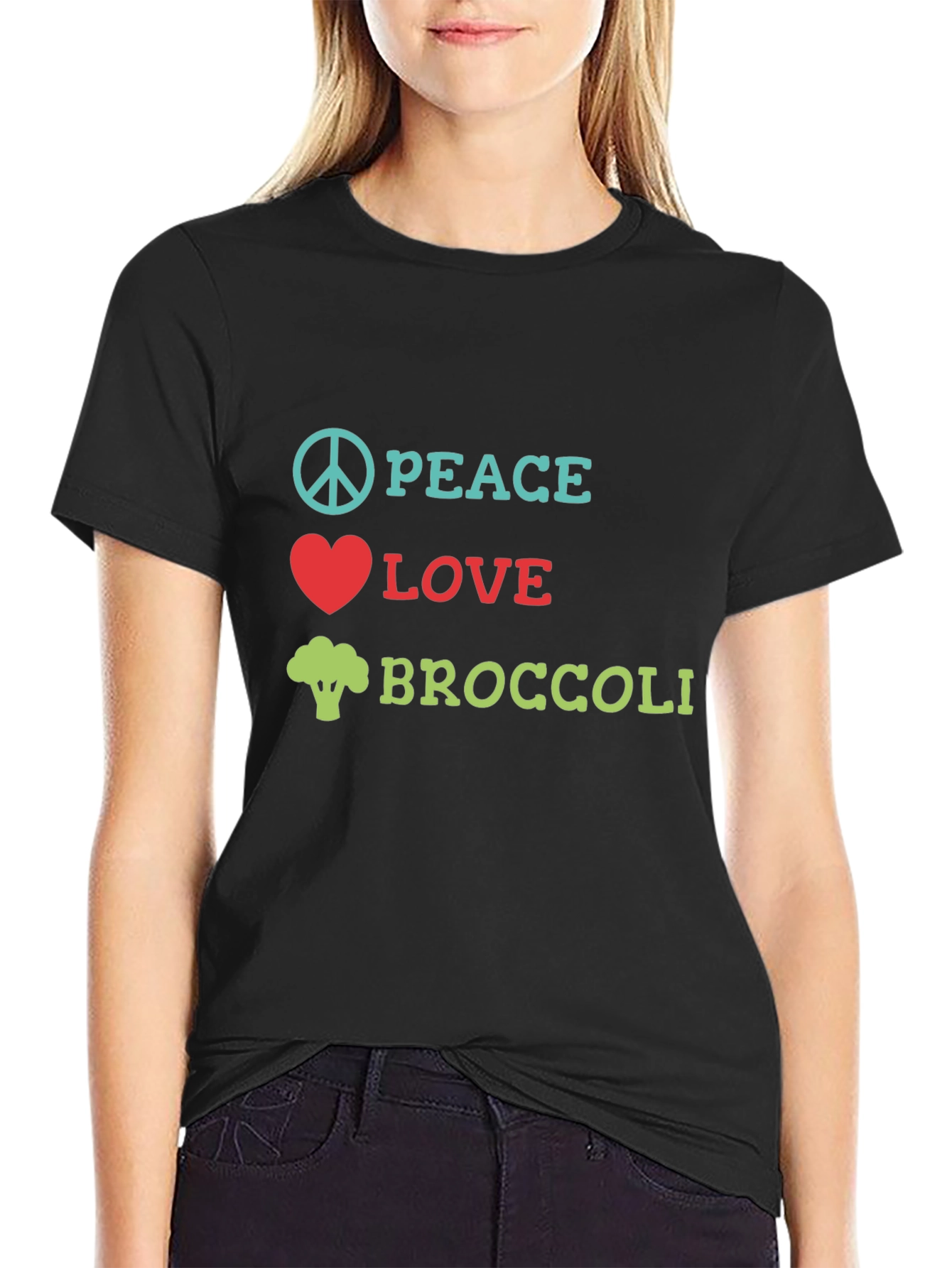 Peace Love Broccoli T-Shirt Funny Vegan Tee