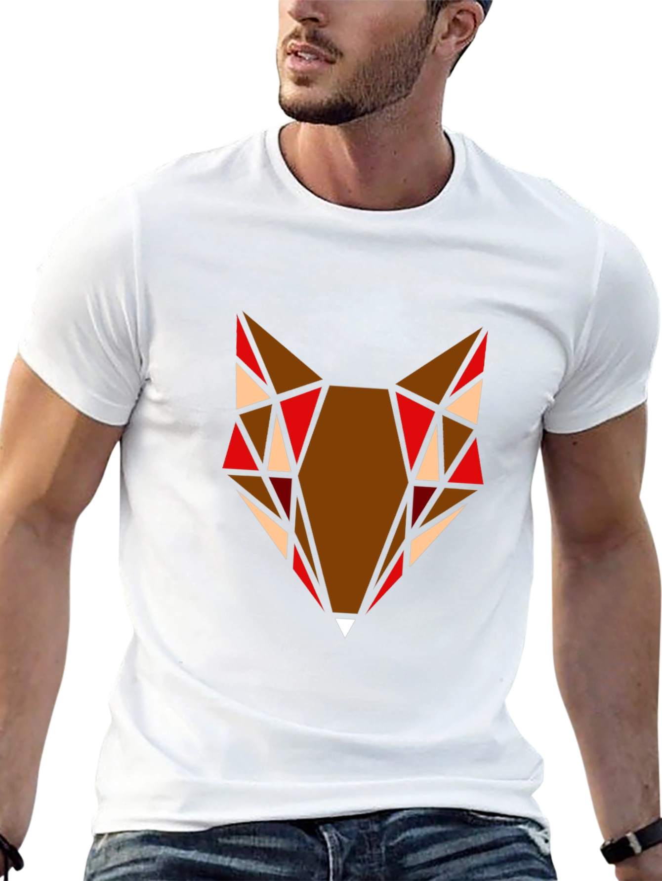 Geometric Fox Head Graphic T-Shirt - Black