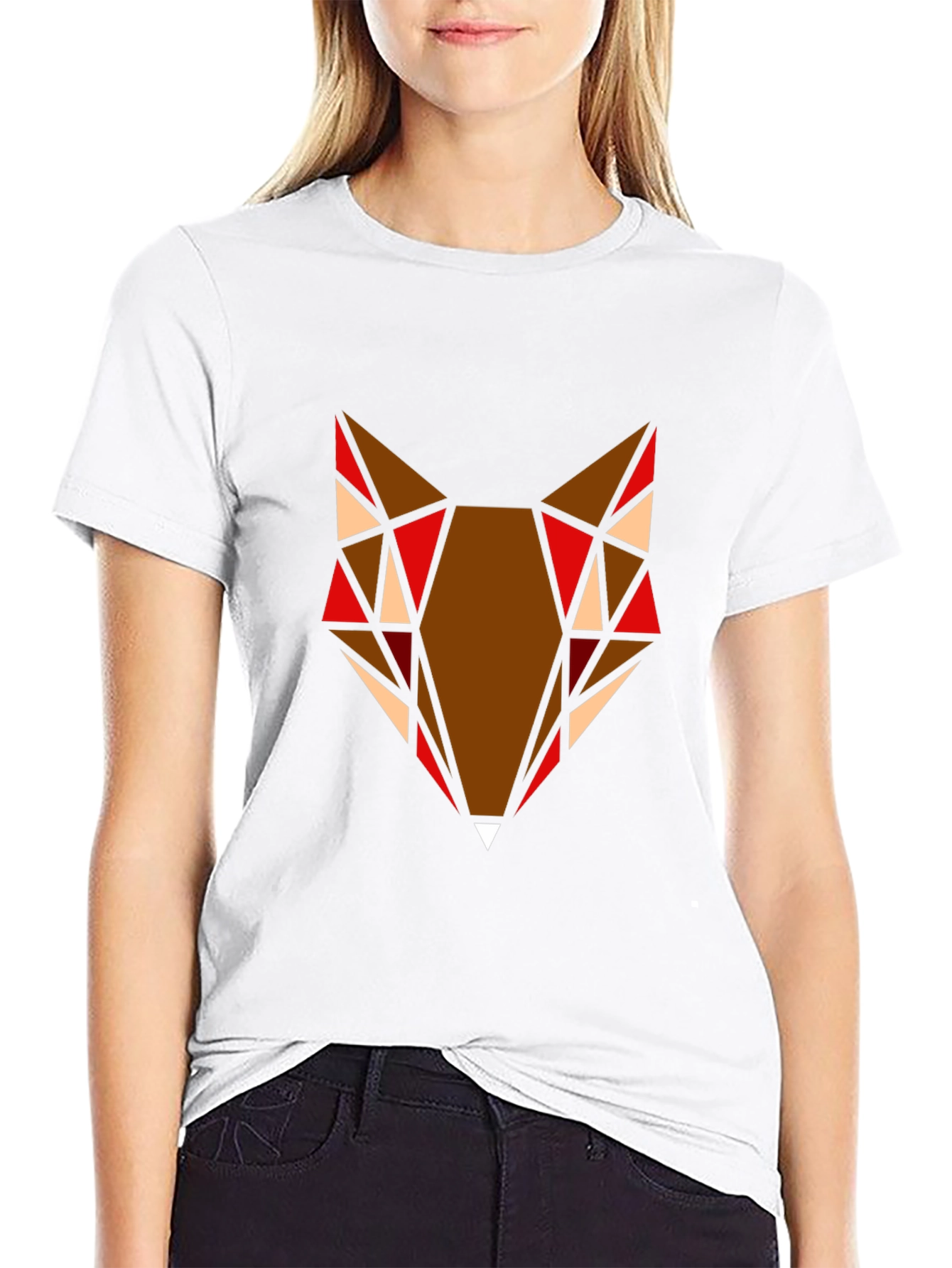 Geometric Fox Head Graphic T-Shirt - Black