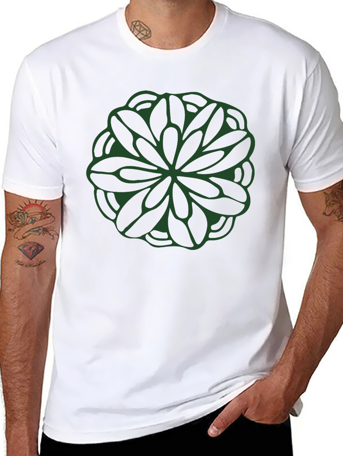 Green Mandala Graphic Black T-Shirt