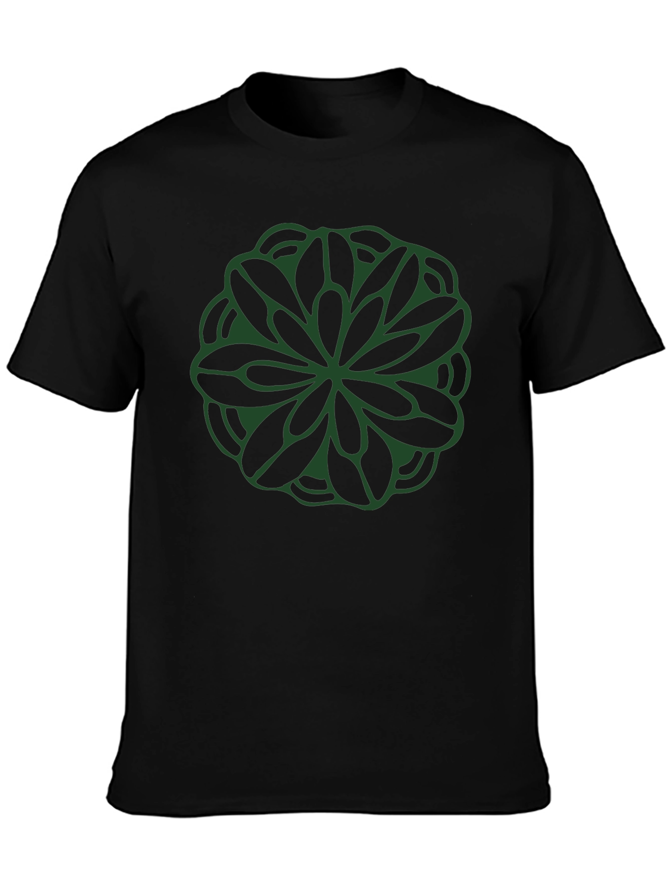 Green Mandala Graphic Black T-Shirt