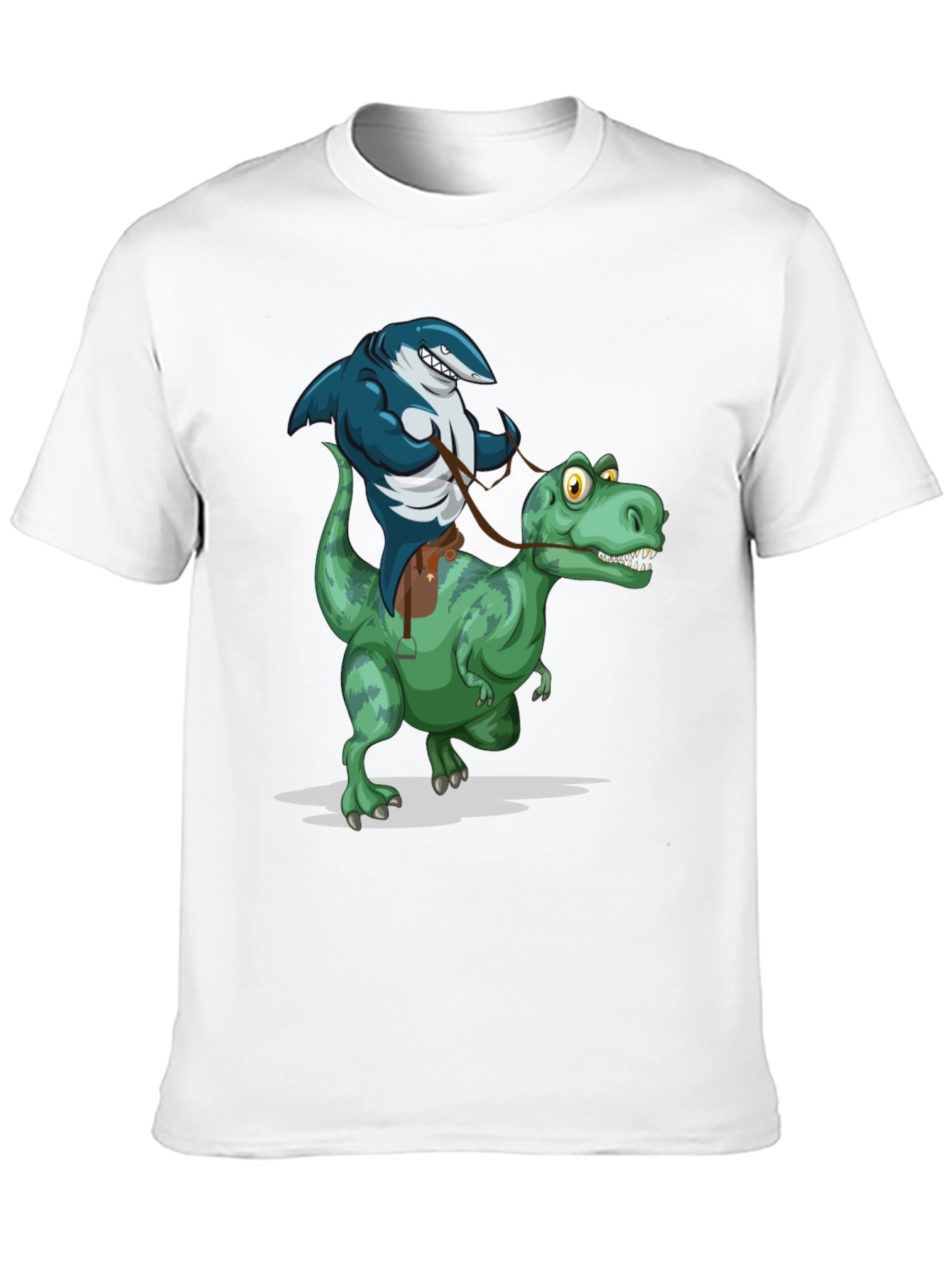 Shark Riding Dinosaur Graphic Tee - Funny Animal T-Shirt