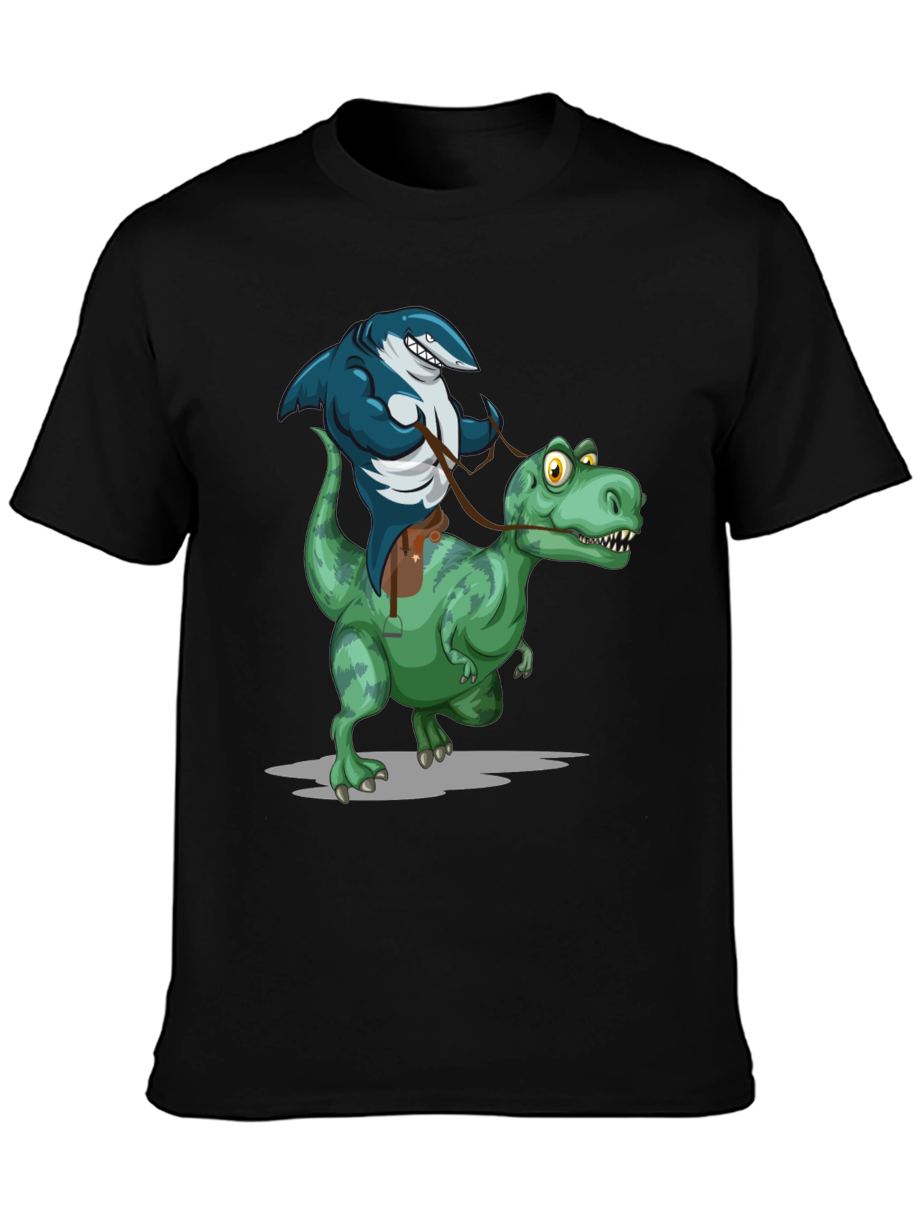 Shark Riding Dinosaur Graphic Tee - Funny Animal T-Shirt