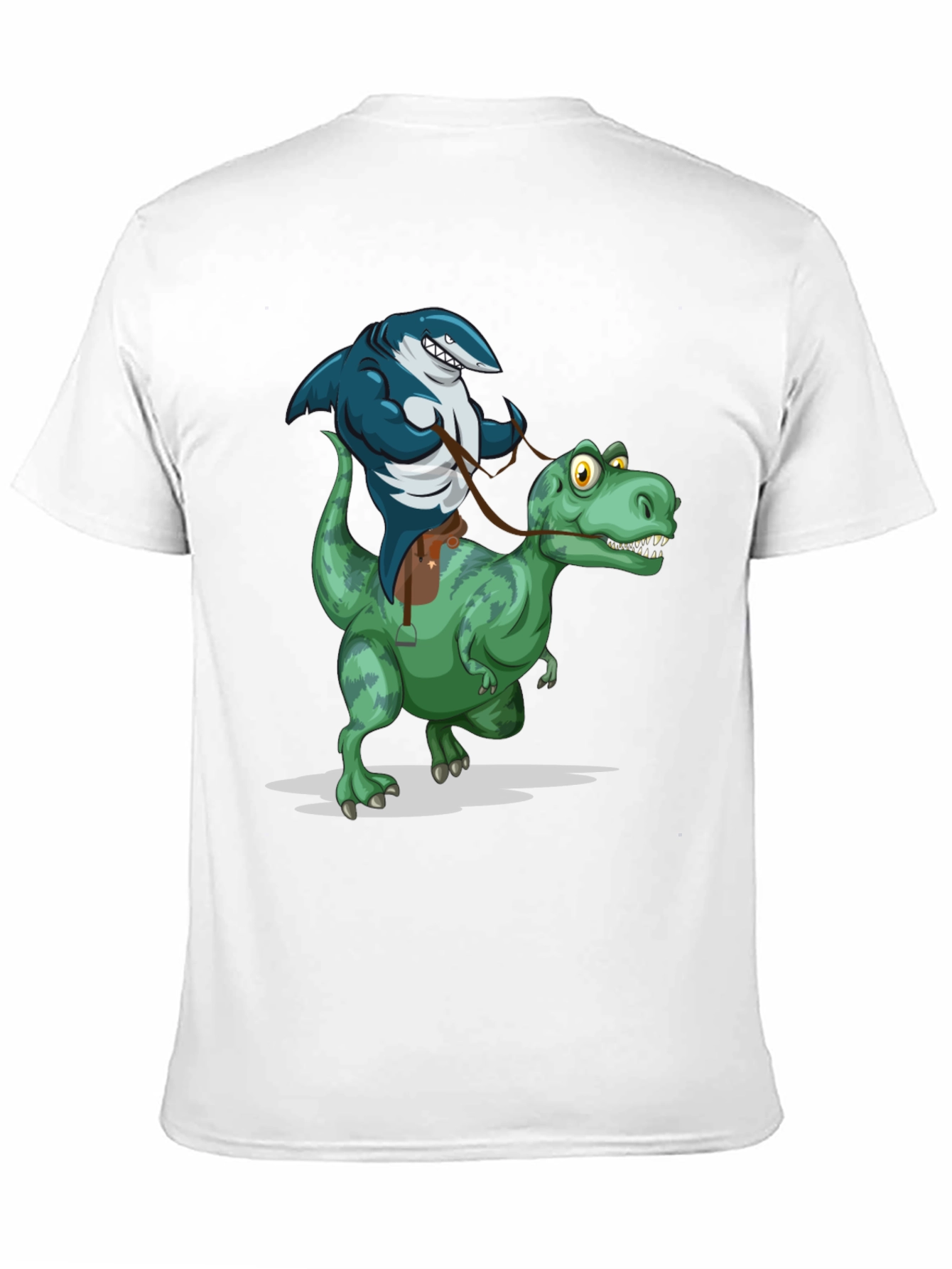 Shark Riding Dinosaur Graphic Tee - Funny Animal T-Shirt