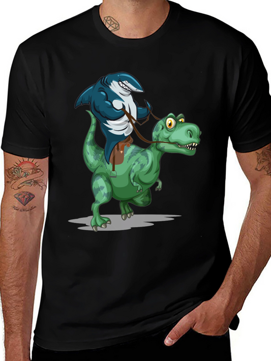 Shark Riding Dinosaur Graphic Tee - Funny Animal T-Shirt