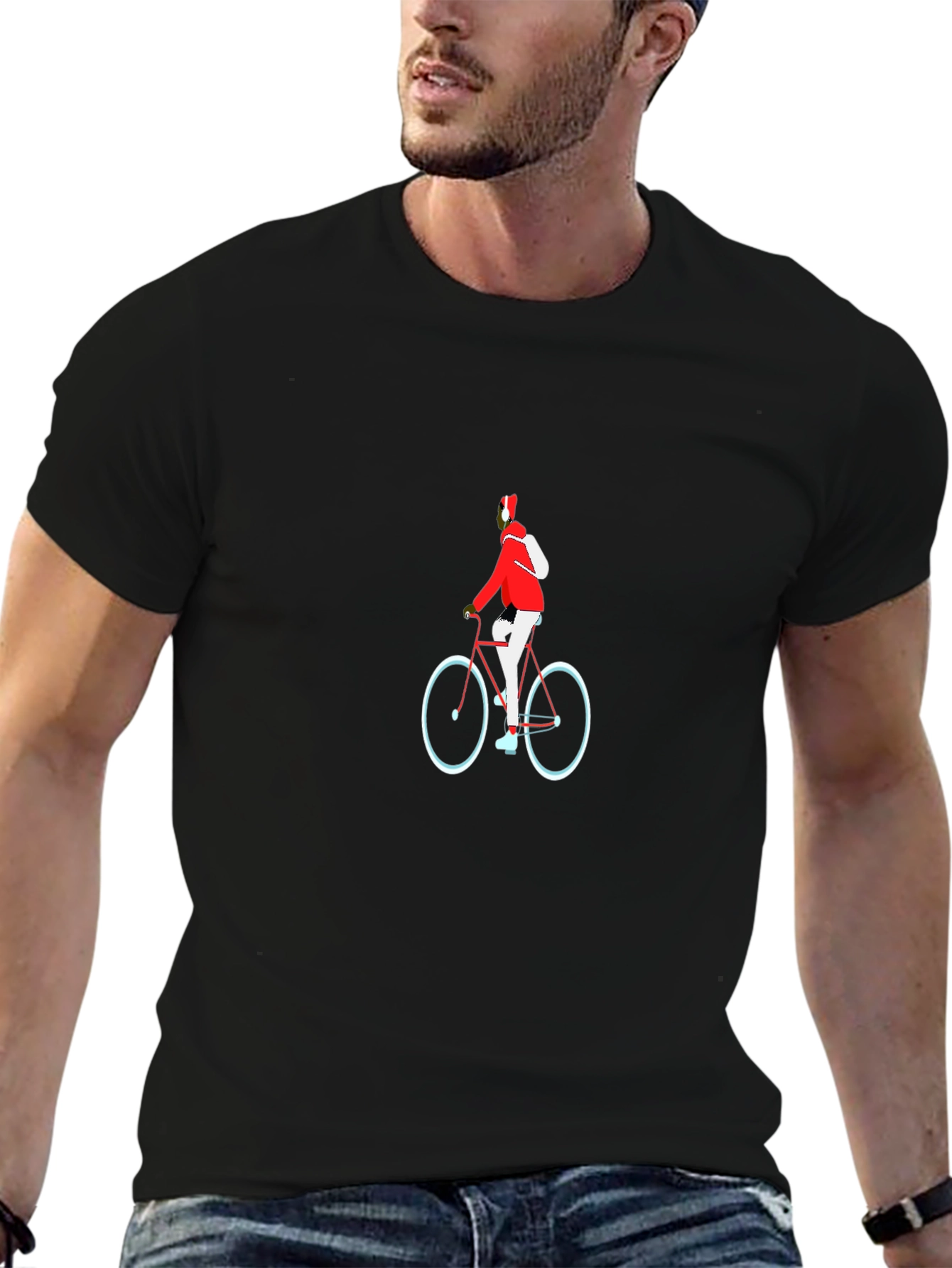 Black T-Shirt with Cyclist Graphic