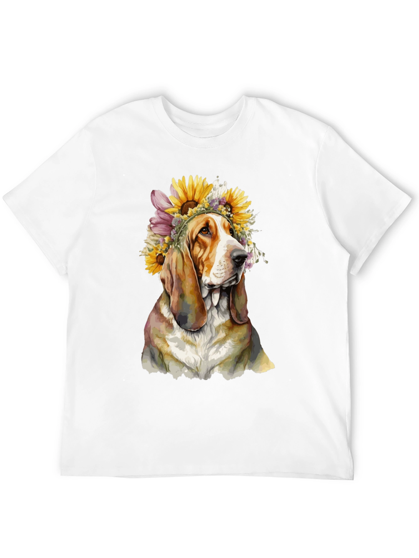 Dog with Floral Crown Black T-Shirt