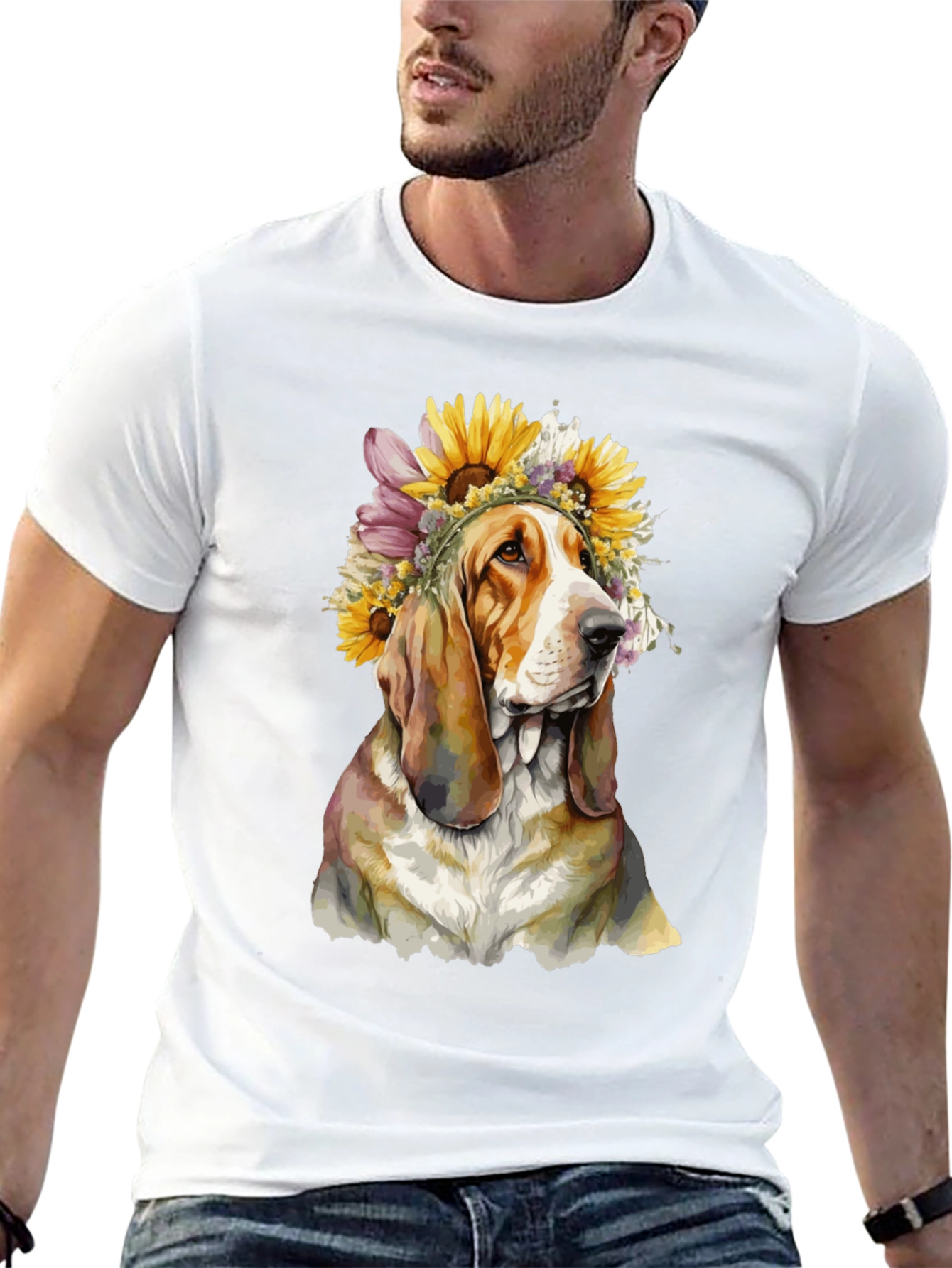 Dog with Floral Crown Black T-Shirt