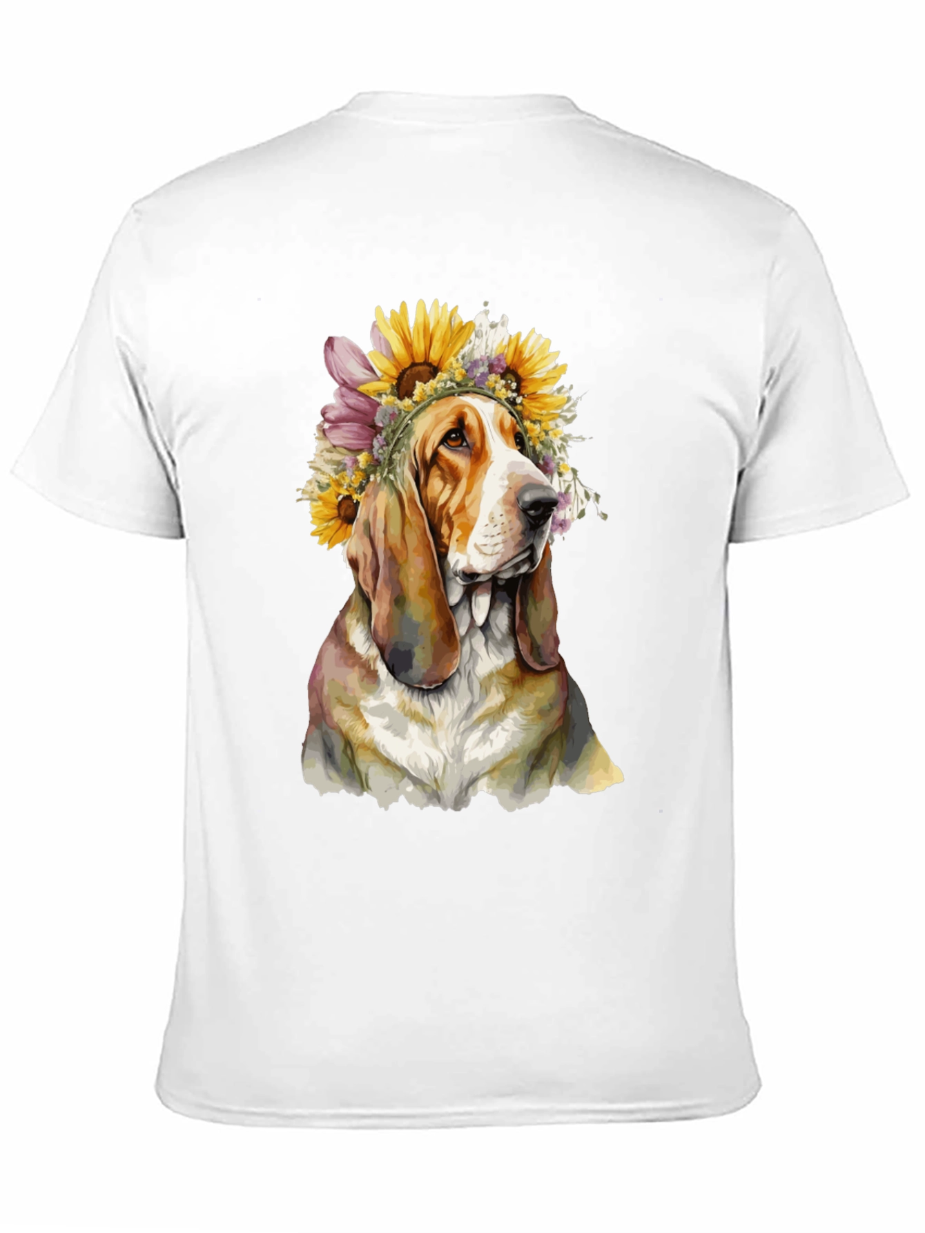 Dog with Floral Crown Black T-Shirt