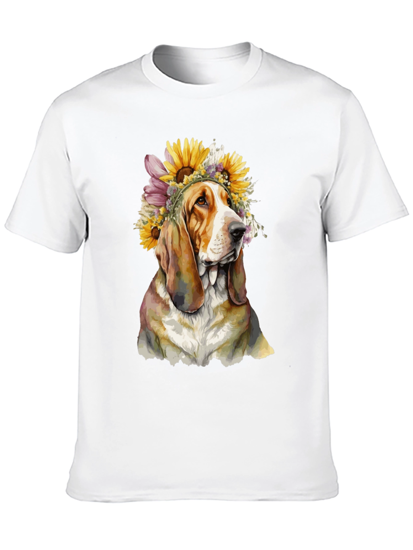 Dog with Floral Crown Black T-Shirt