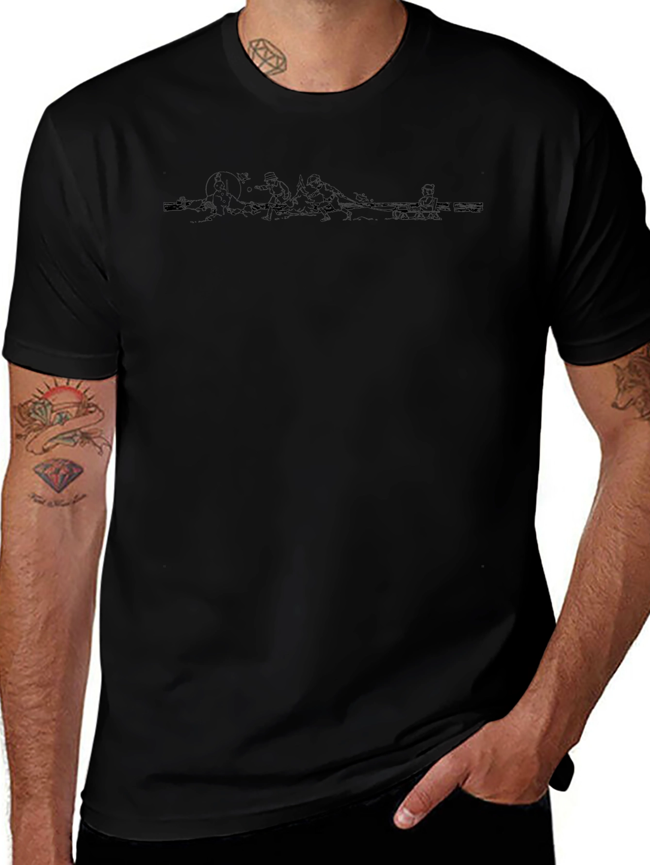 Mens Graphic Black T-Shirt - Rowers Design