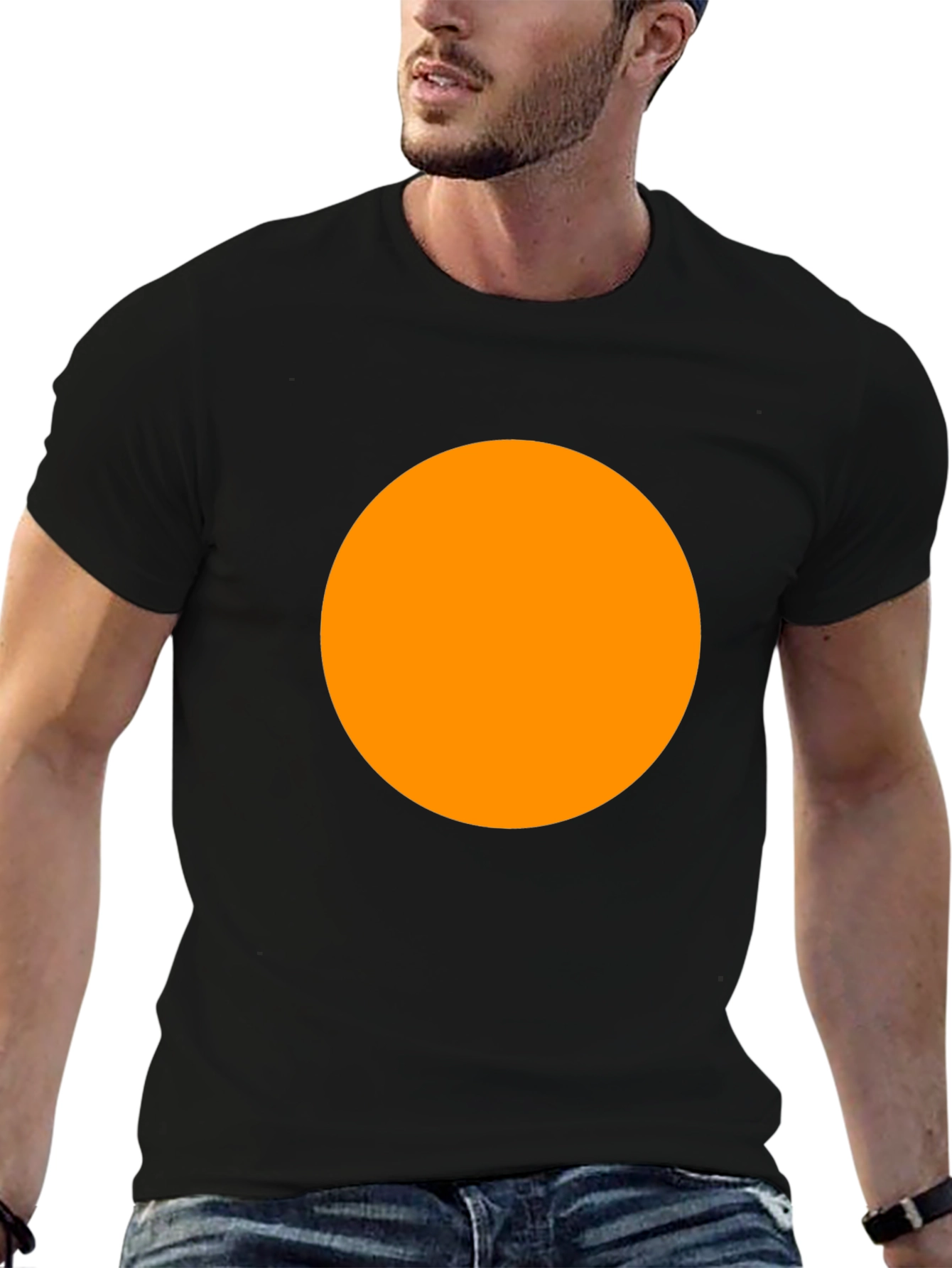 Mens Black T-Shirt with Orange Circle Graphic