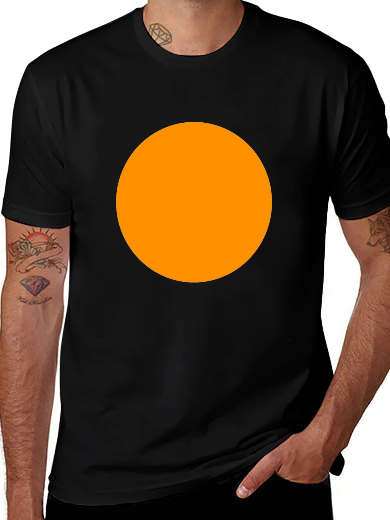 Mens Black T-Shirt with Orange Circle Graphic