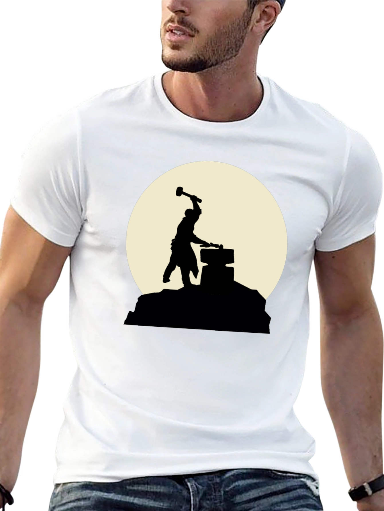 Blacksmith Silhouette T-Shirt - Hammer & Anvil Design