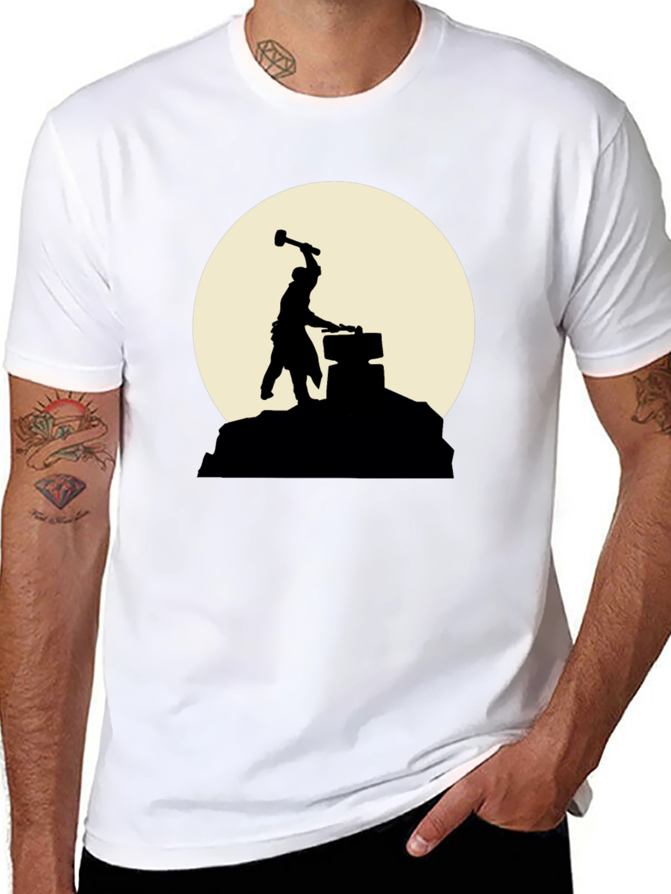 Blacksmith Silhouette T-Shirt - Hammer & Anvil Design