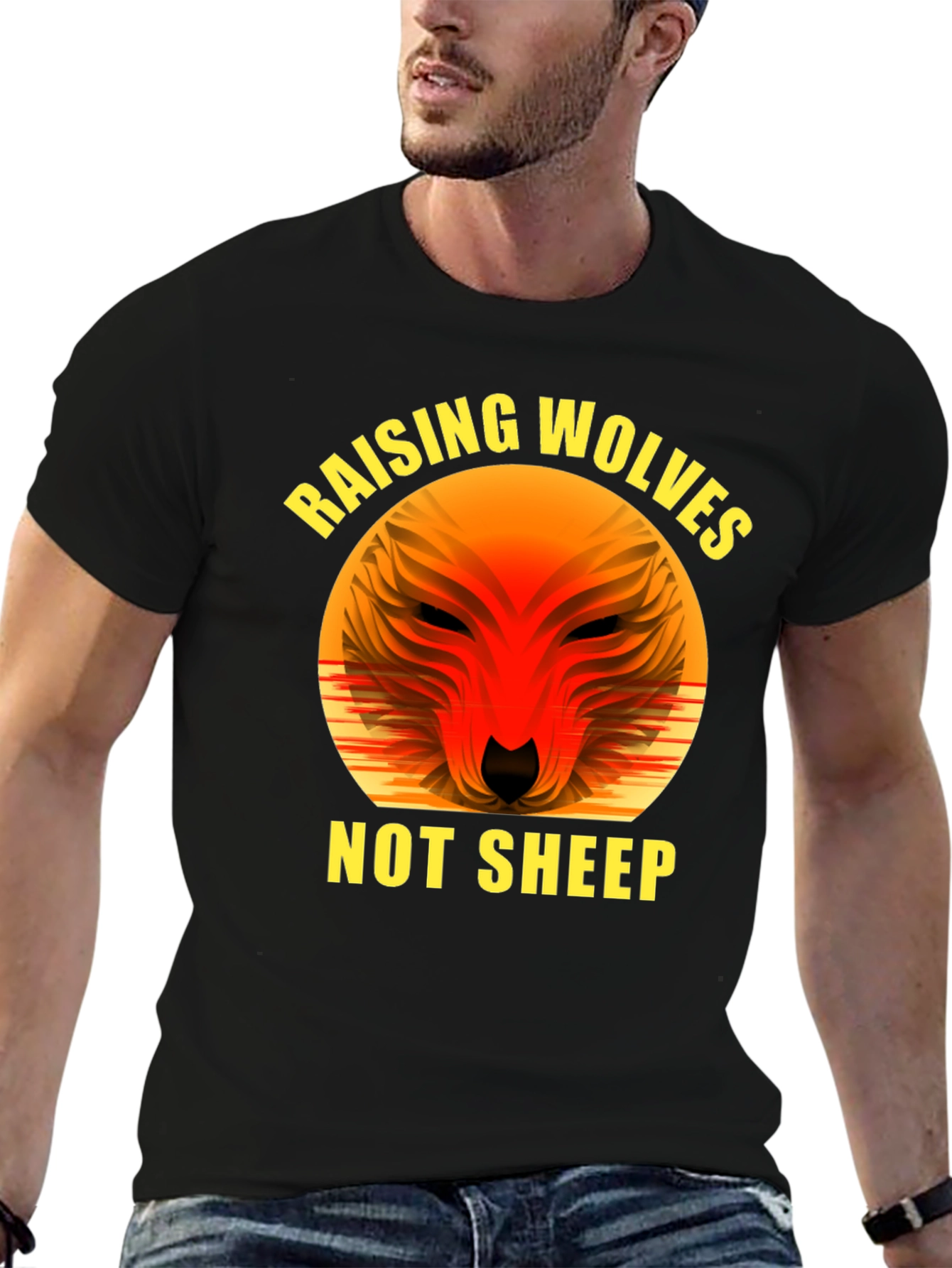 Raising Wolves Not Sheep Graphic Tee - Black