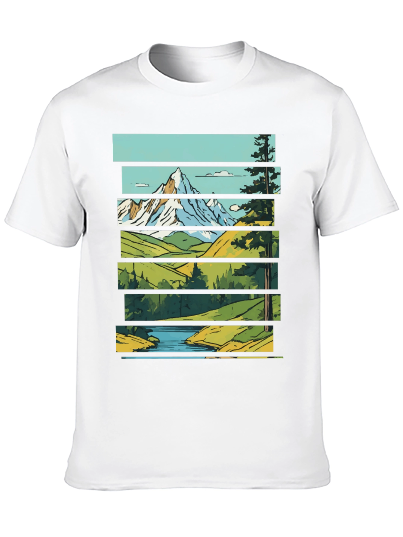 Scenic Landscape Graphic Tee - Mountain & River Print