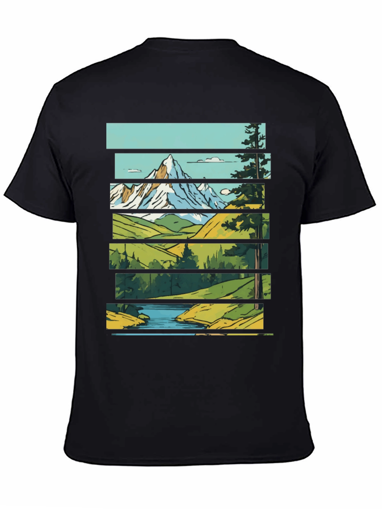 Scenic Landscape Graphic Tee - Mountain & River Print