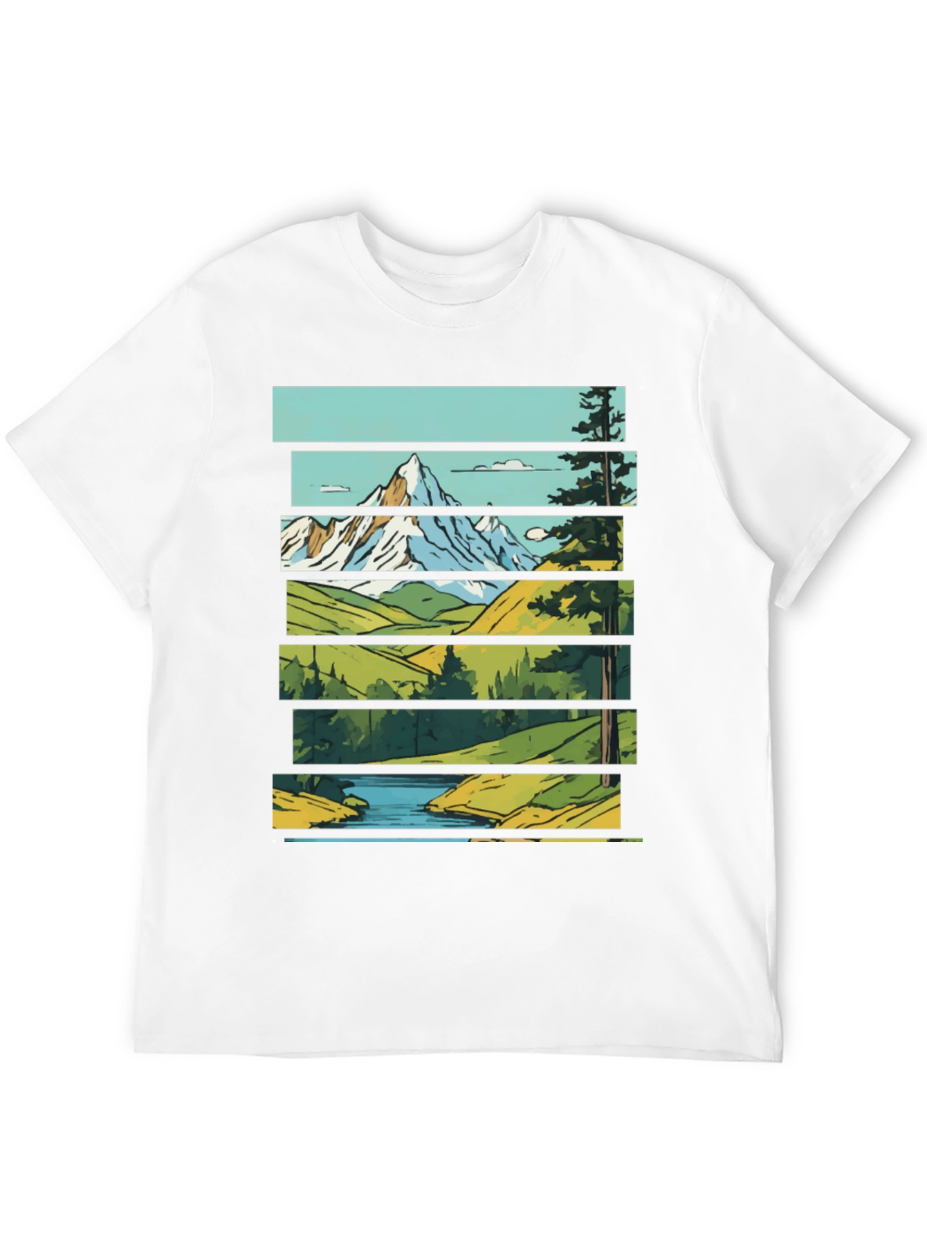 Scenic Landscape Graphic Tee - Mountain & River Print