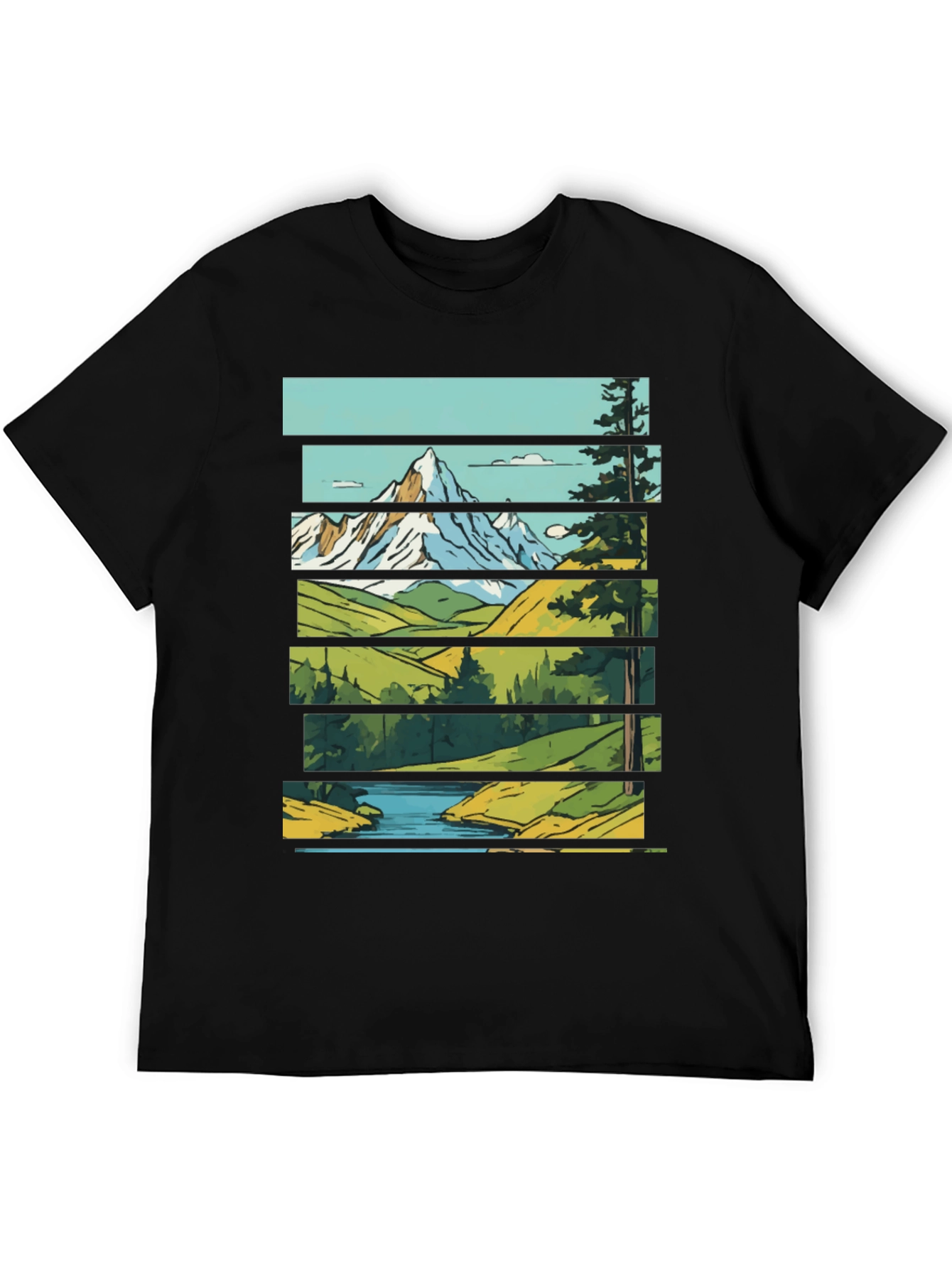 Scenic Landscape Graphic Tee - Mountain & River Print
