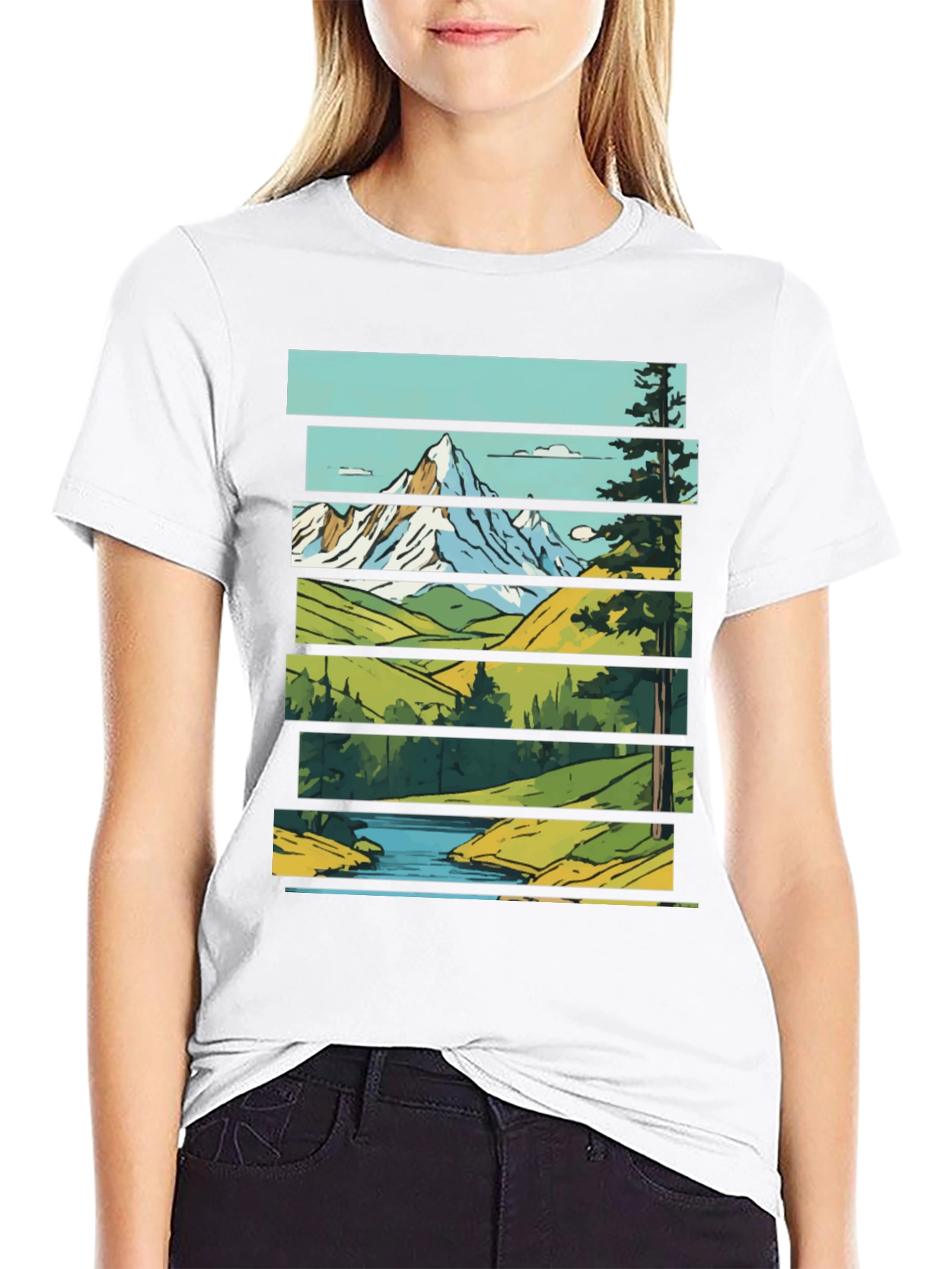 Scenic Landscape Graphic Tee - Mountain & River Print
