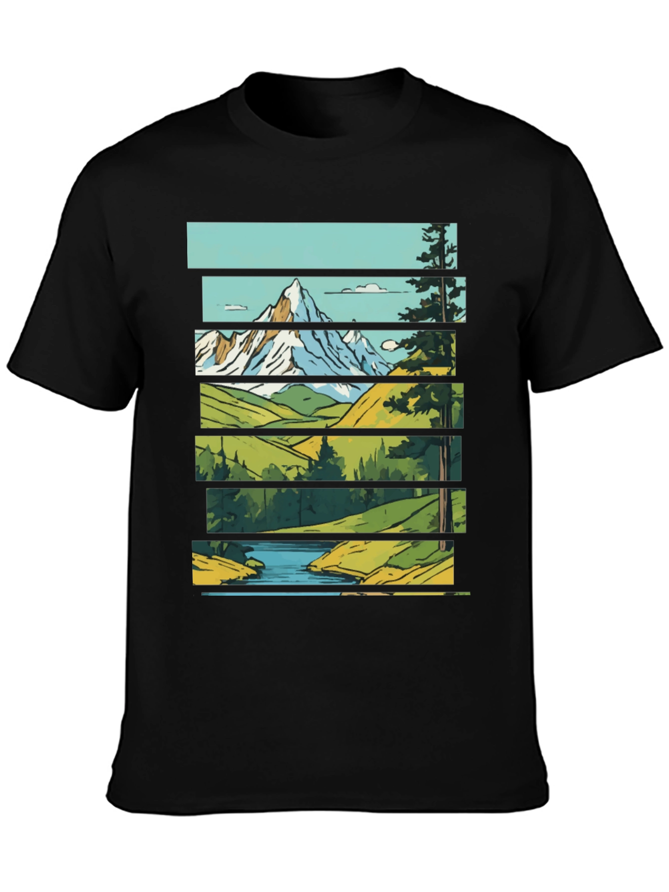 Scenic Landscape Graphic Tee - Mountain & River Print