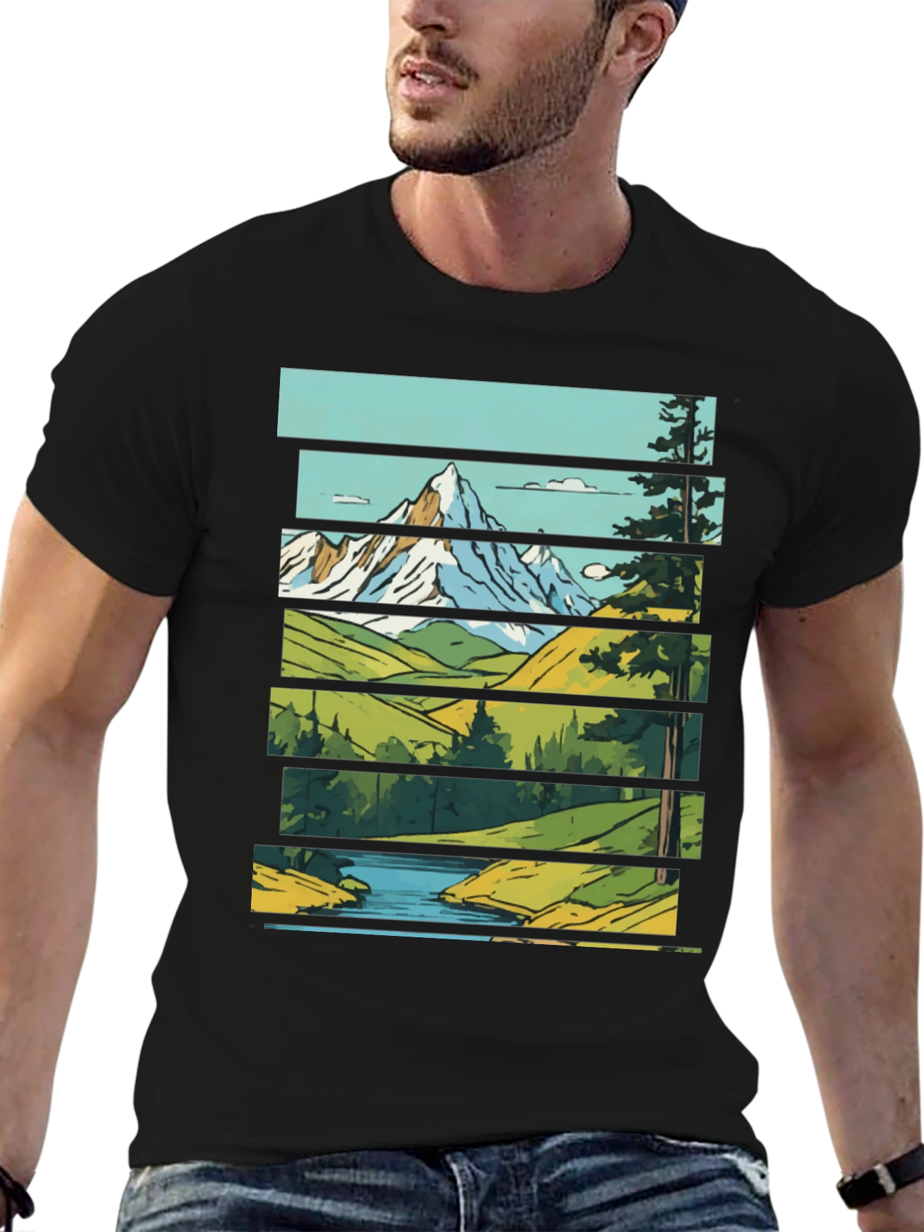 Scenic Landscape Graphic Tee - Mountain & River Print