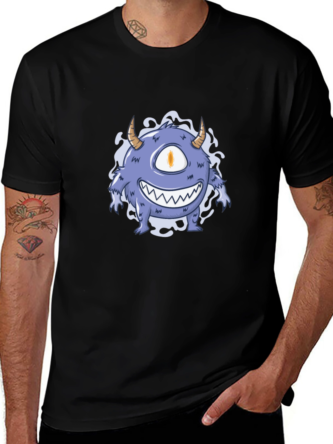 Monster Graphic Tee - Black Cotton T-Shirt