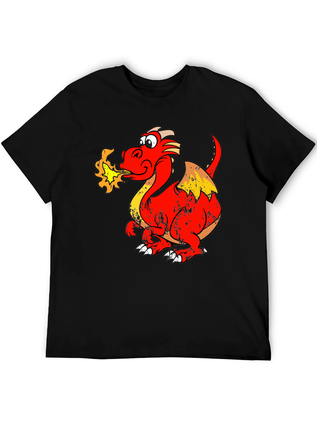 Fiery Dragon Graphic Tee - Black Cotton Shirt