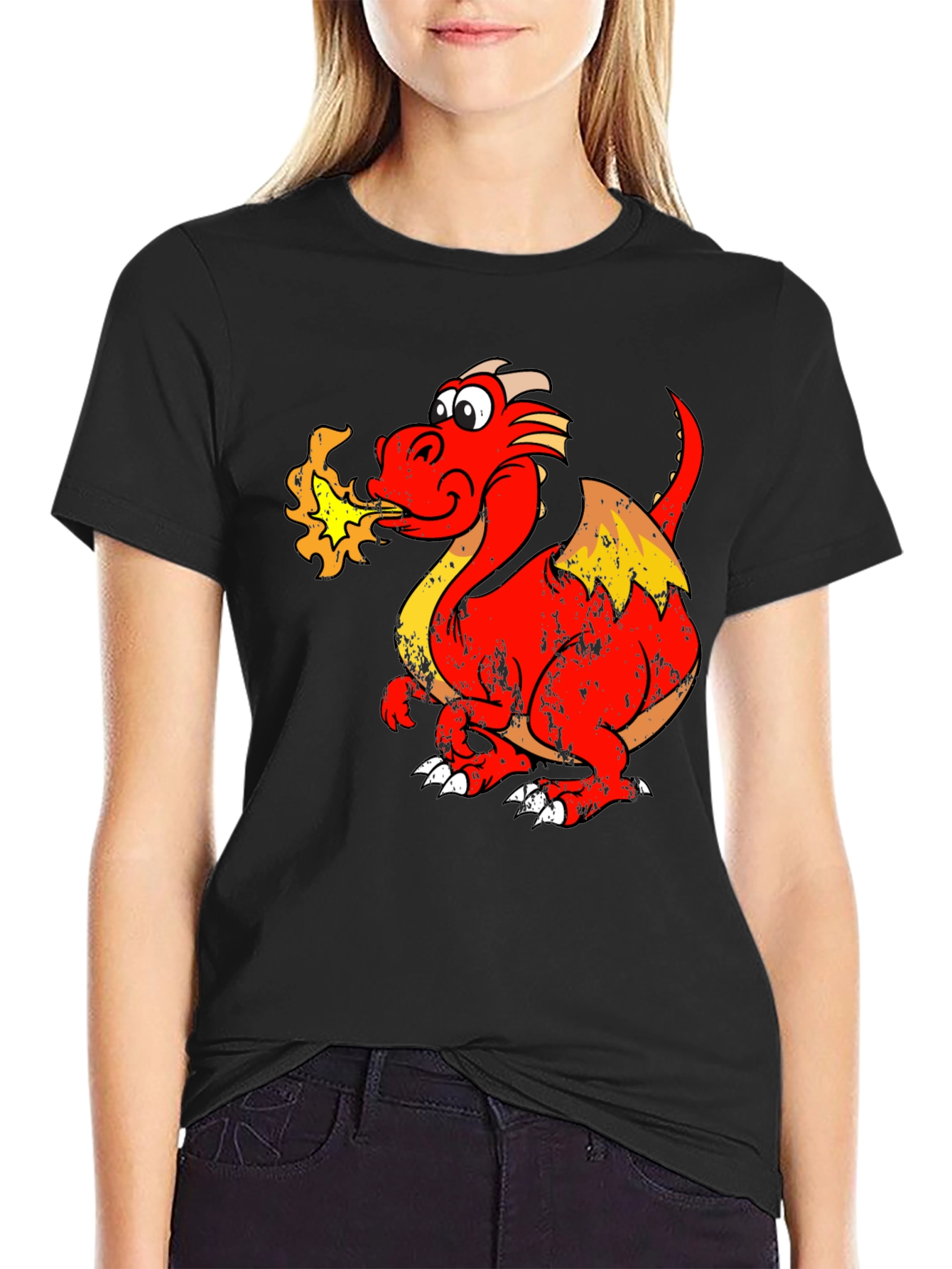 Fiery Dragon Graphic Tee - Black Cotton Shirt