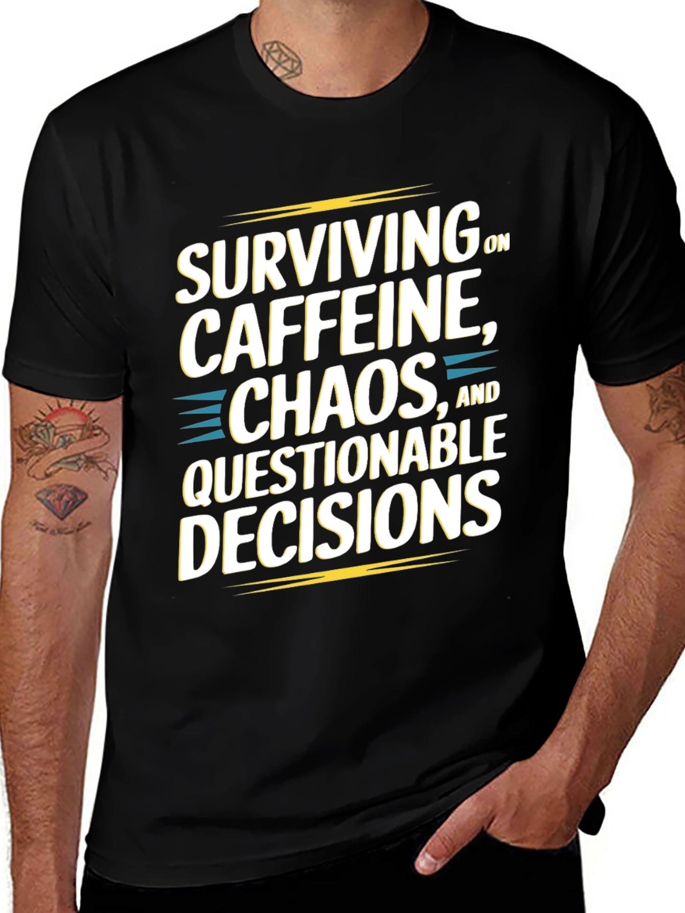 Surviving On Caffeine Chaos and Questionable Decisions Graphic Tee
