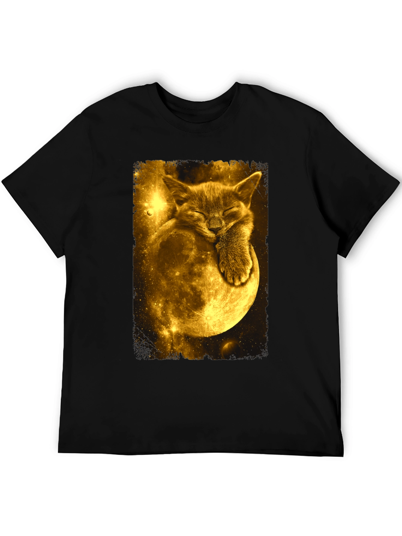 Cat Moon Graphic Tee - Black Cotton Blend T-Shirt