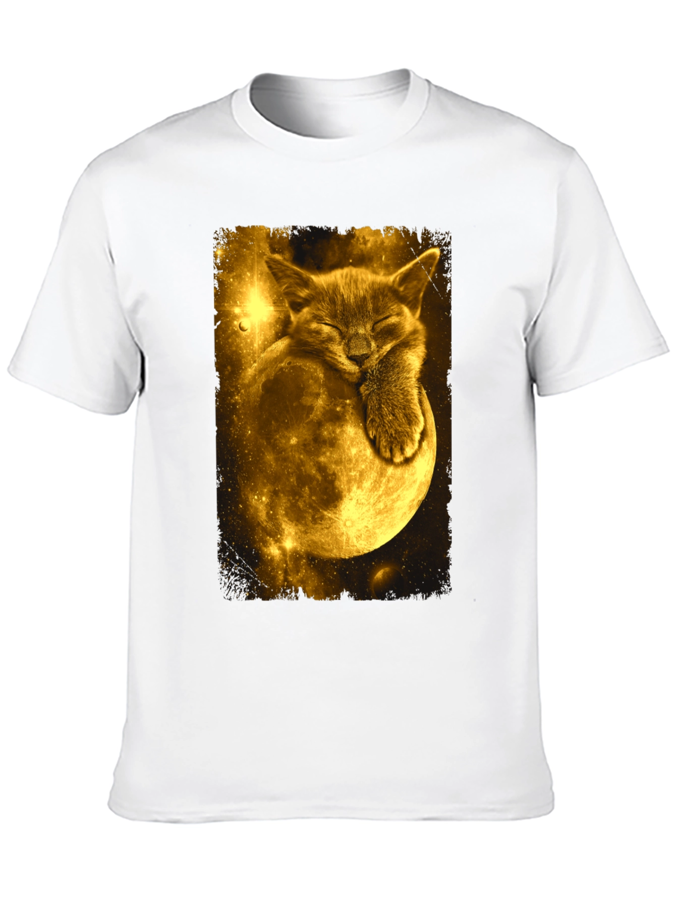 Cat Moon Graphic Tee - Black Cotton Blend T-Shirt