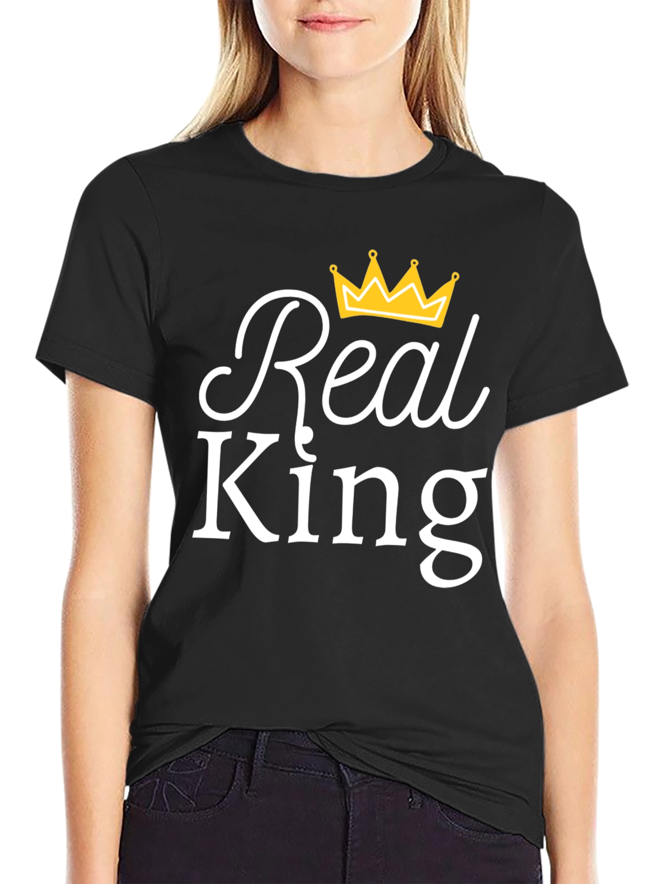 Real King Black T-Shirt with Crown Graphic