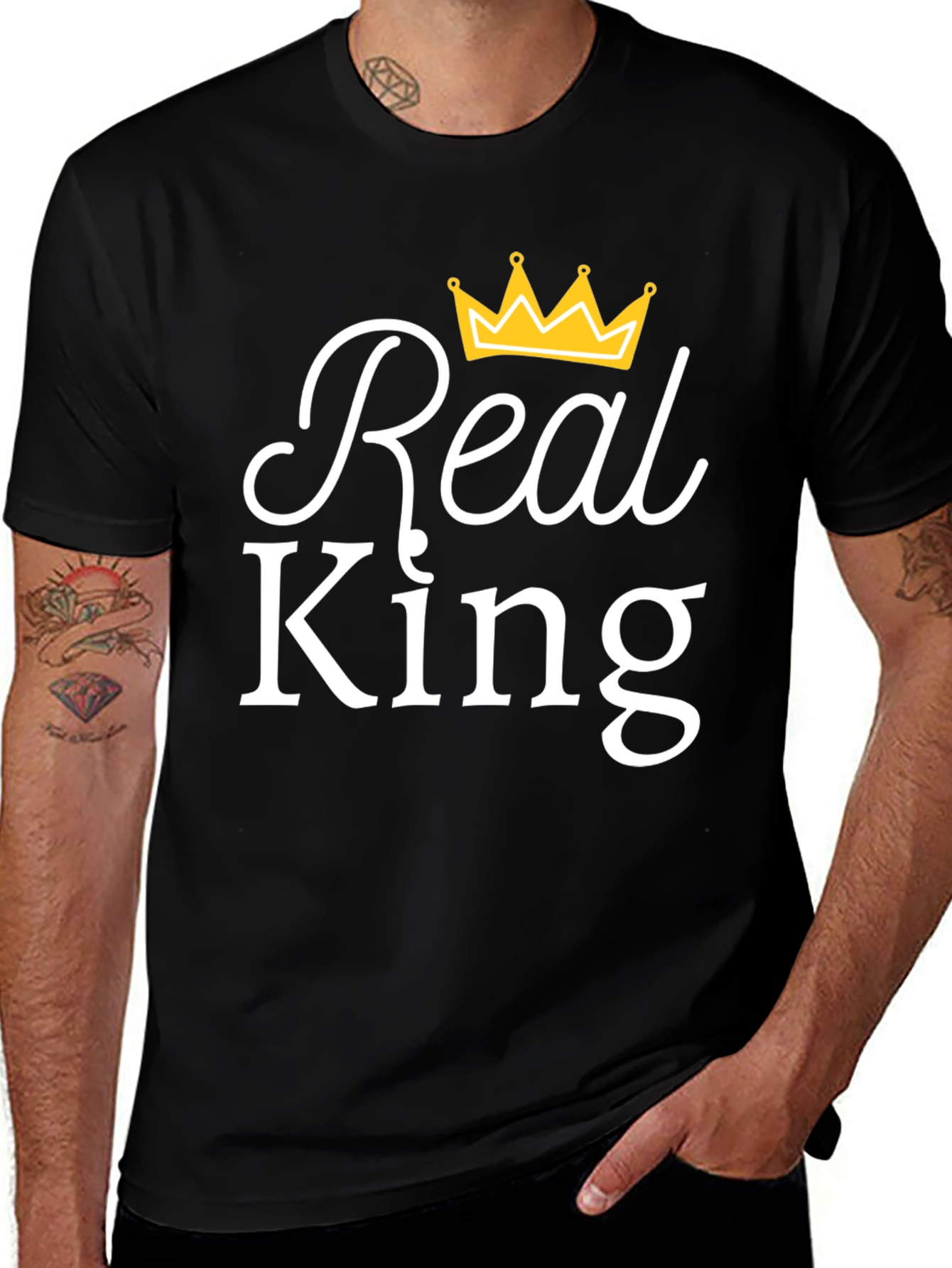 Real King Black T-Shirt with Crown Graphic