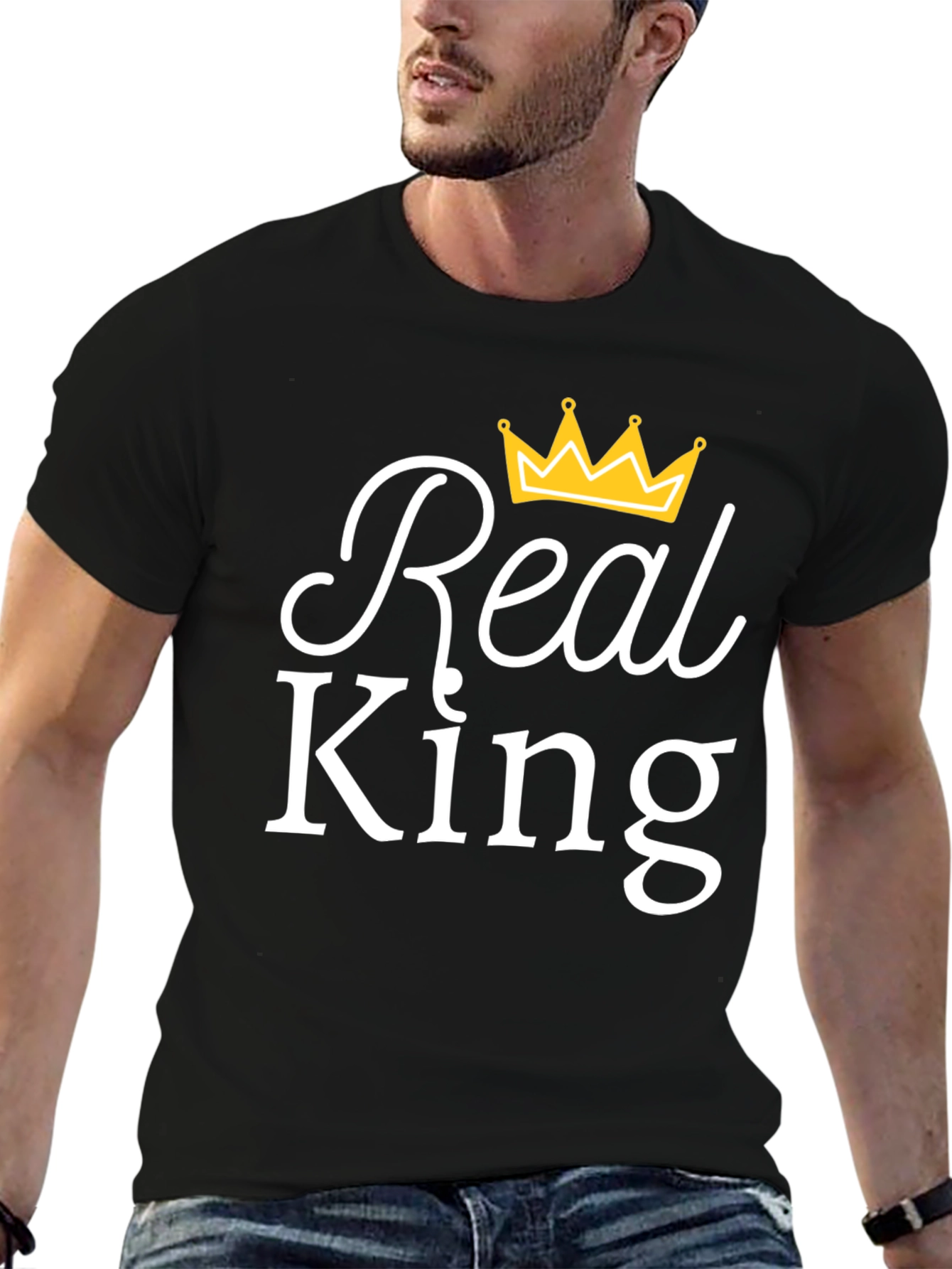 Real King Black T-Shirt with Crown Graphic