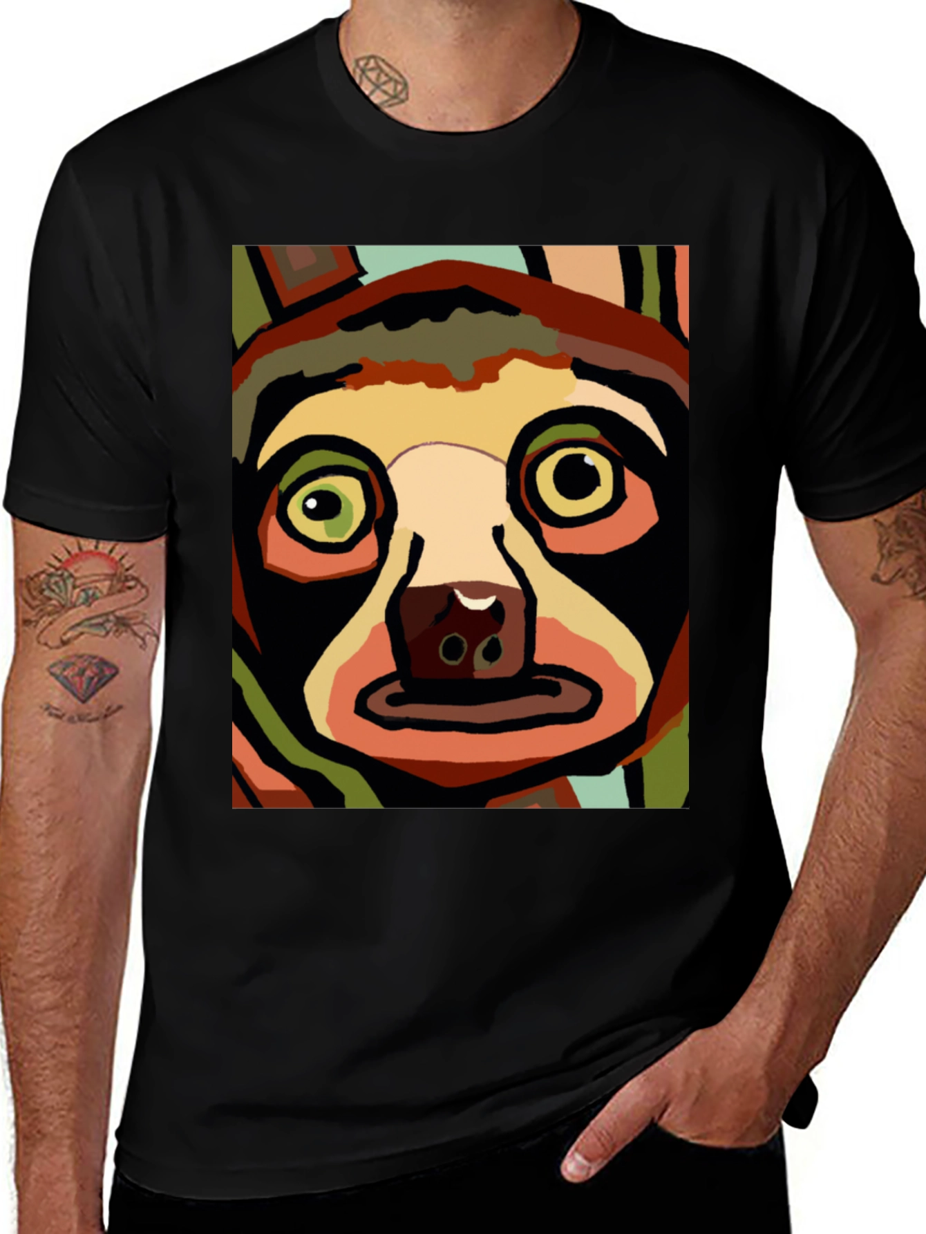 Abstract Sloth Graphic Tee - Black