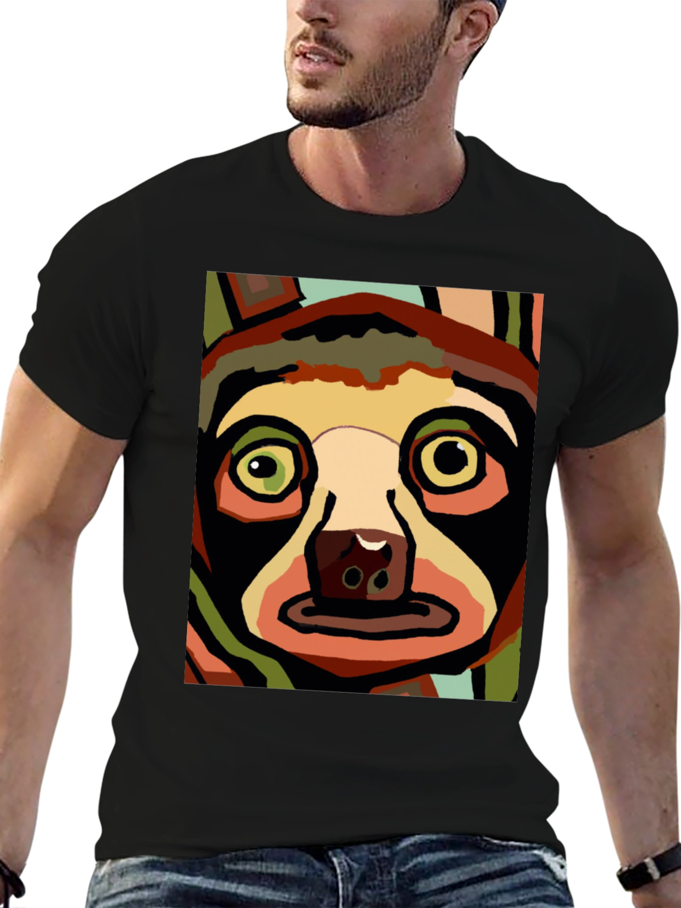 Abstract Sloth Graphic Tee - Black