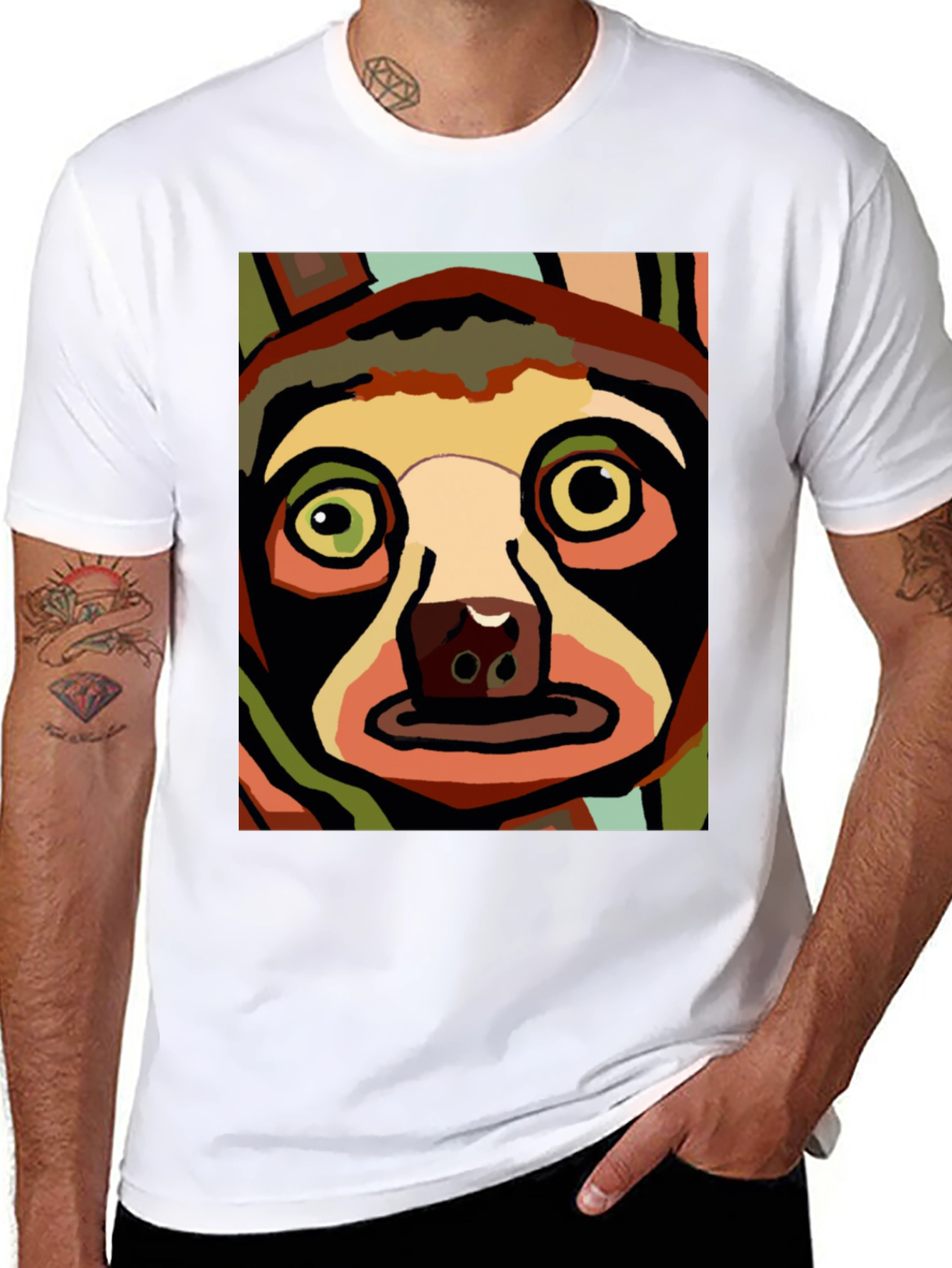Abstract Sloth Graphic Tee - Black