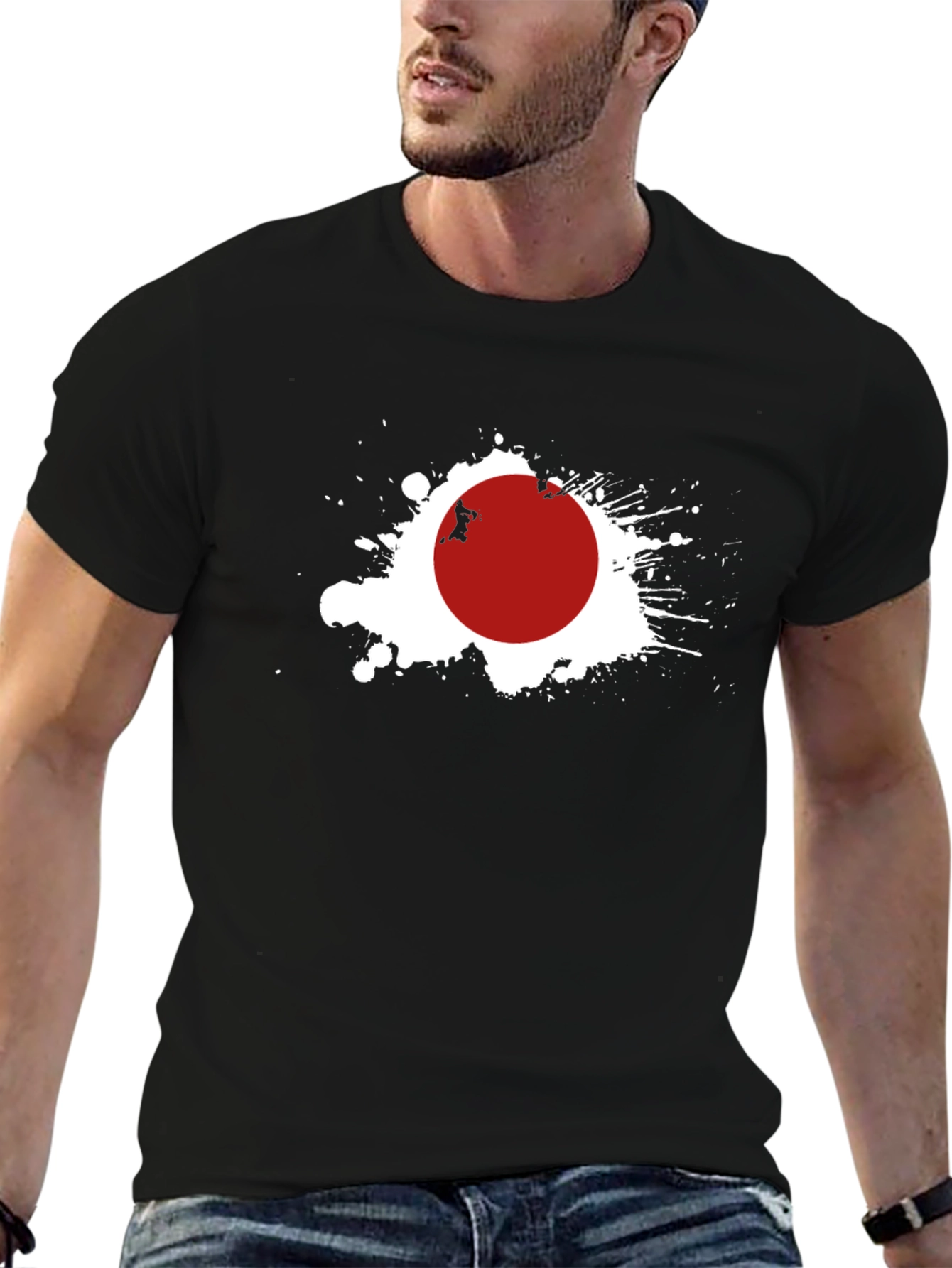Japan Flag Graphic Tee - Black Crew Neck T-Shirt