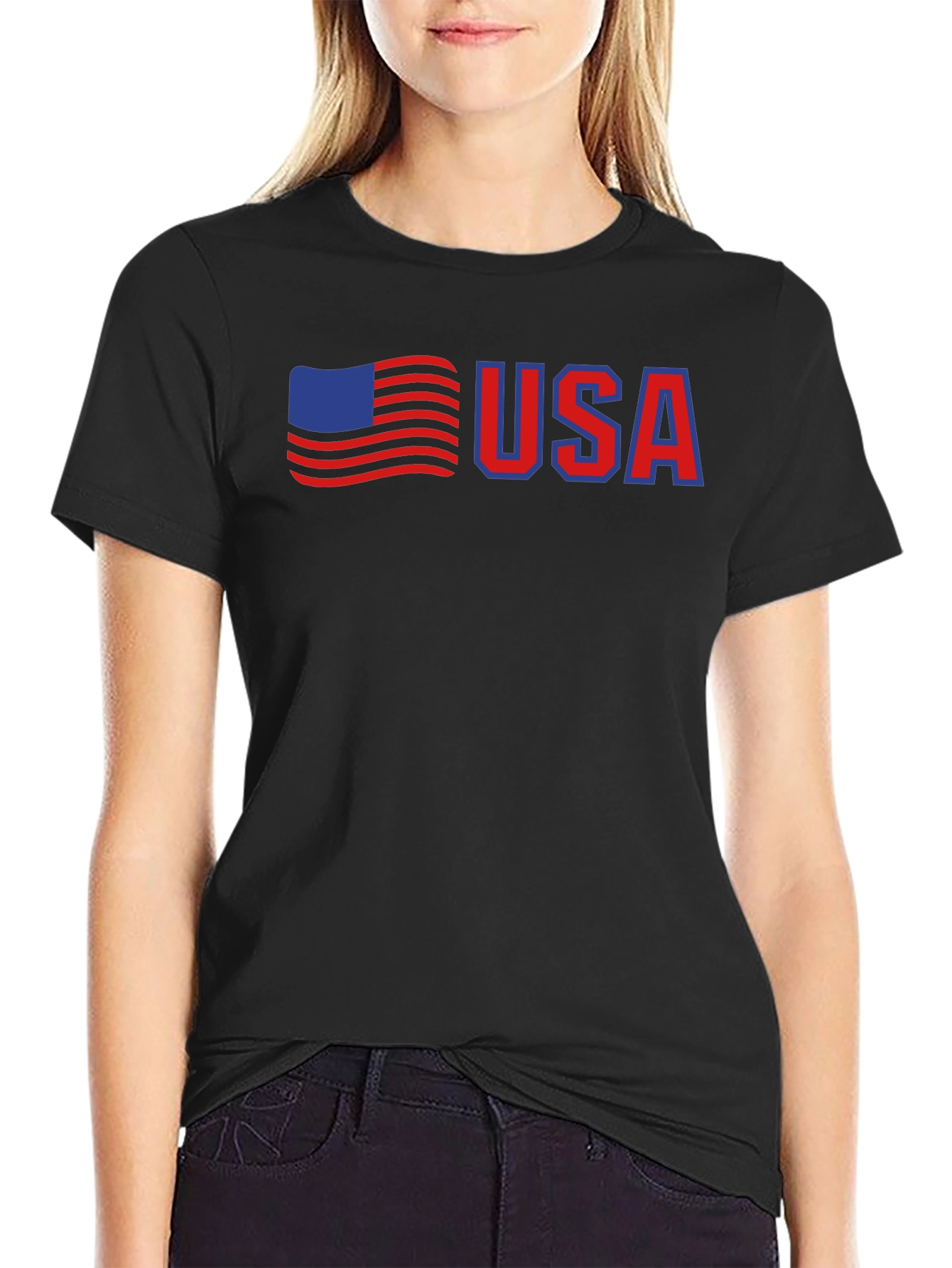 USA Flag Graphic Tee - Patriotic Black T-Shirt