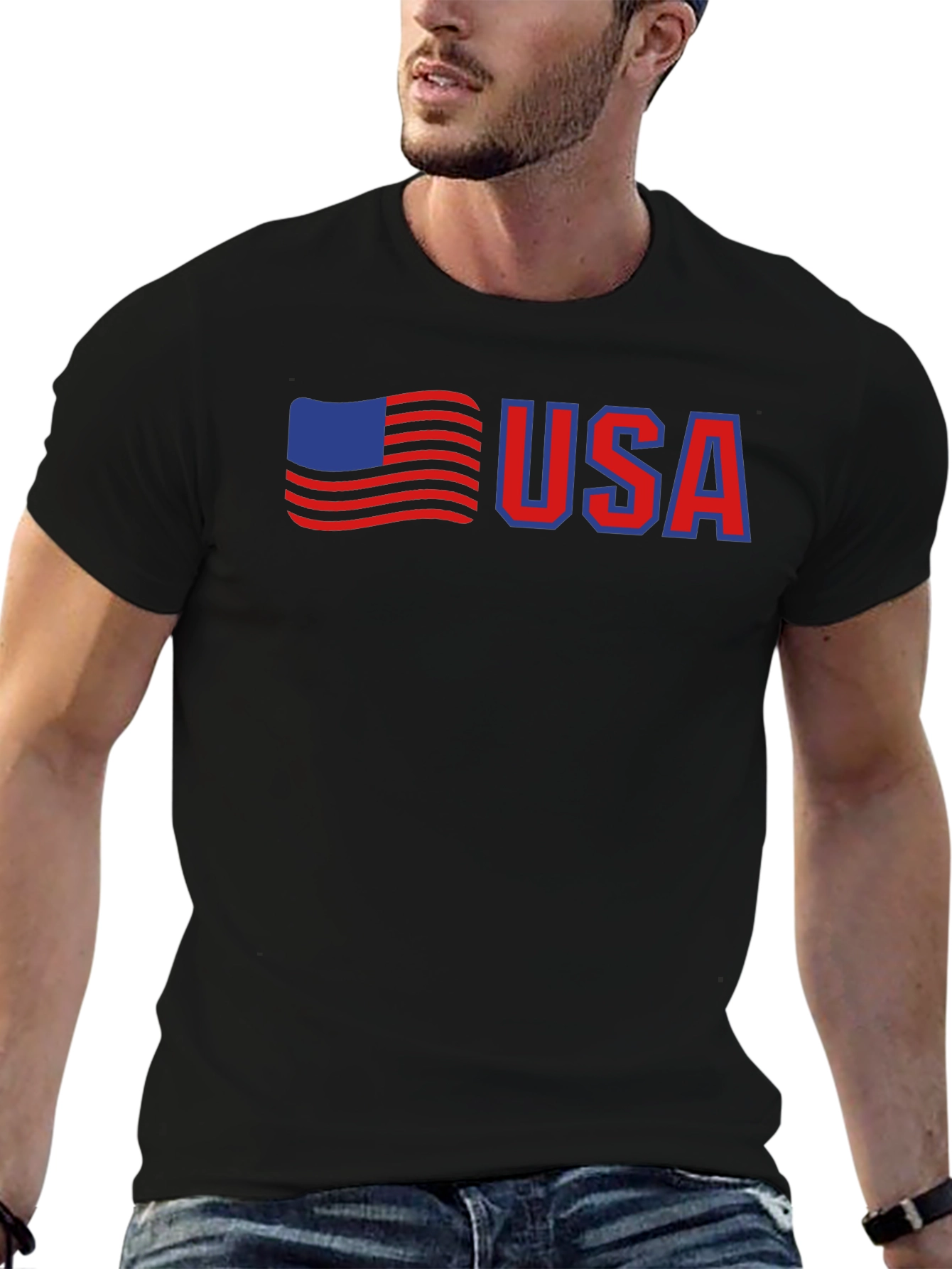 USA Flag Graphic Tee - Patriotic Black T-Shirt