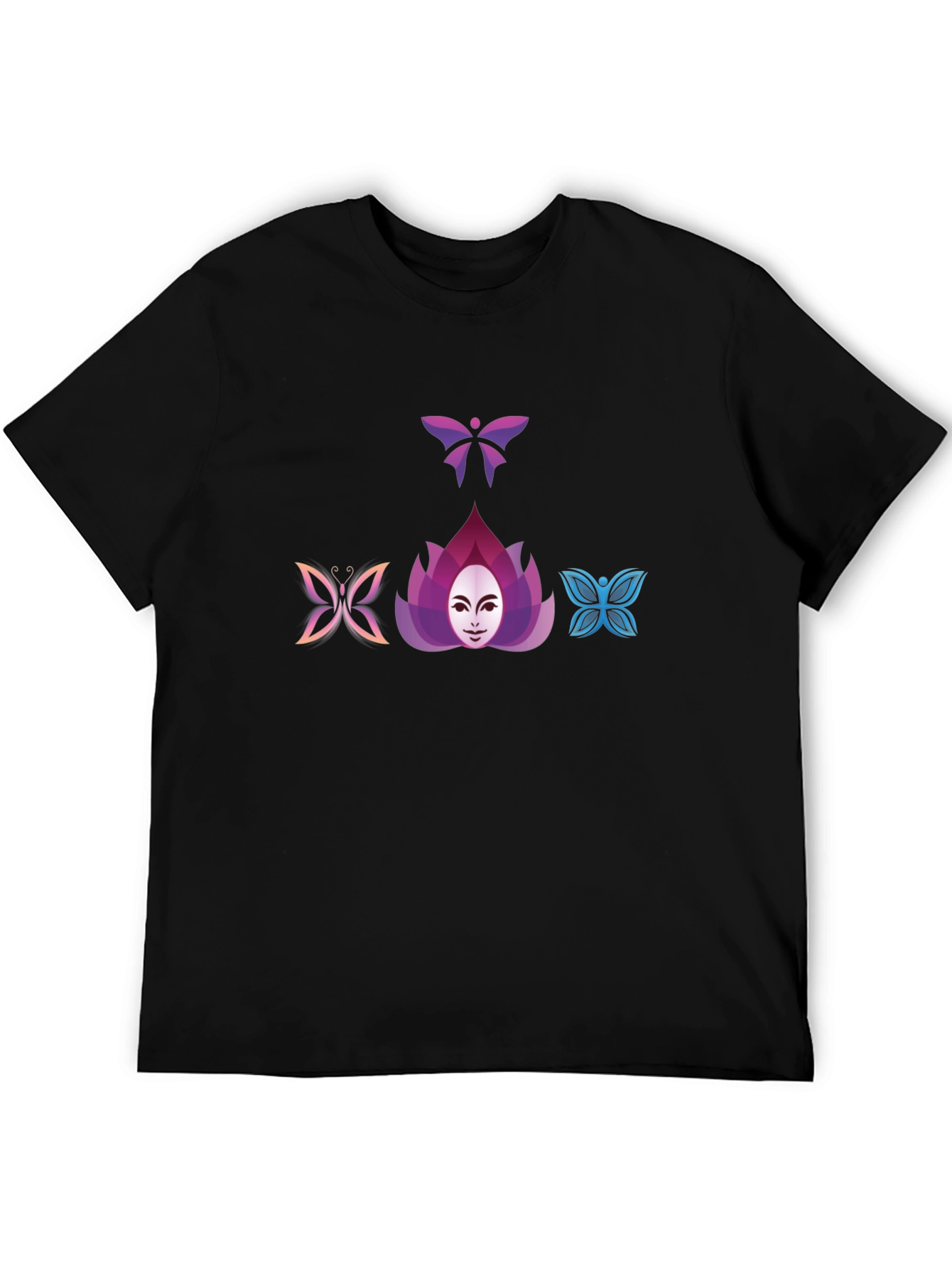 Butterfly Lotus Graphic Tee - Black Cotton Blend