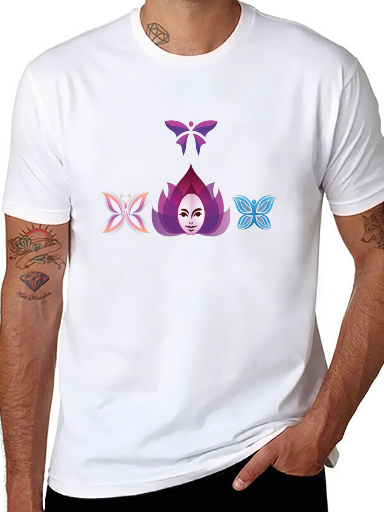 Butterfly Lotus Graphic Tee - Black Cotton Blend
