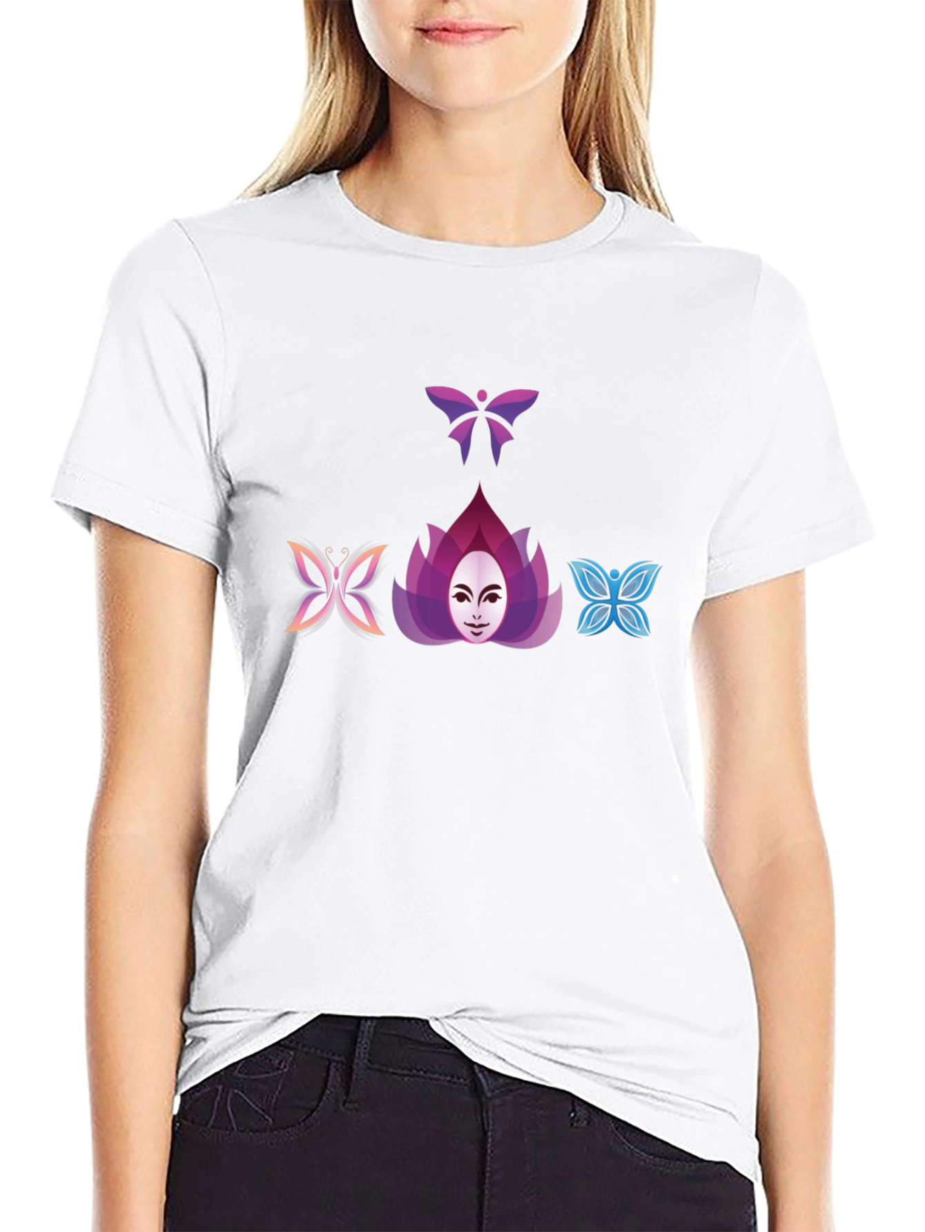 Butterfly Lotus Graphic Tee - Black Cotton Blend
