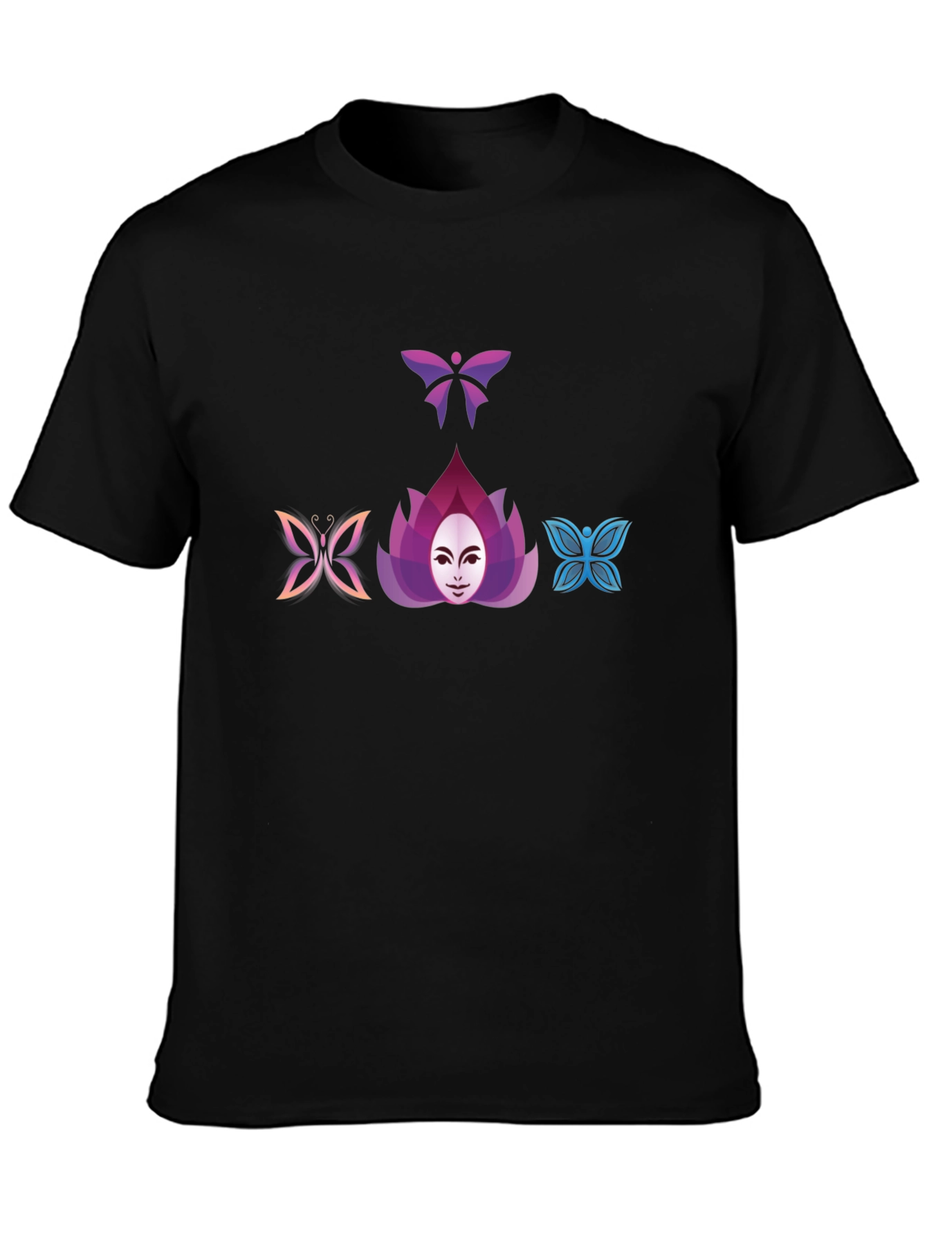 Butterfly Lotus Graphic Tee - Black Cotton Blend