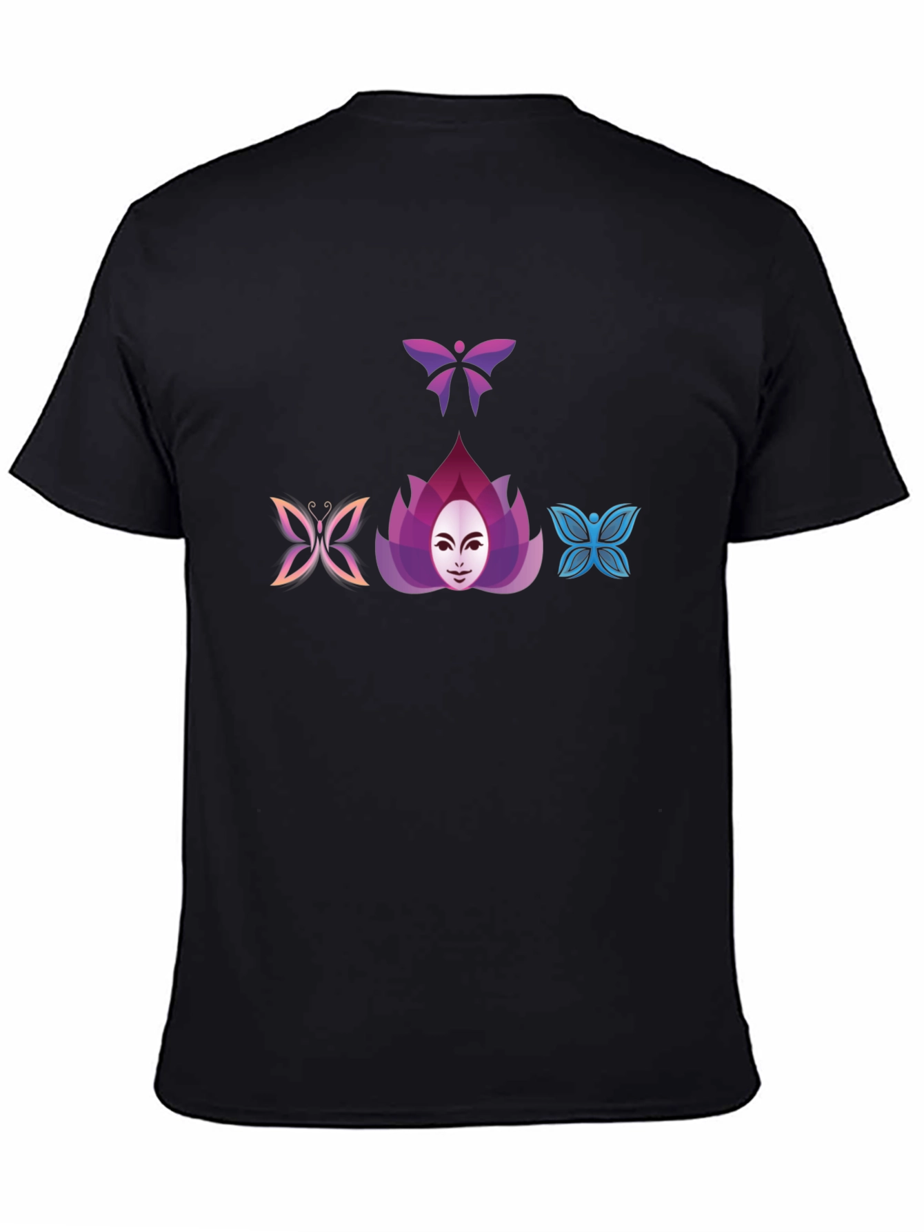 Butterfly Lotus Graphic Tee - Black Cotton Blend
