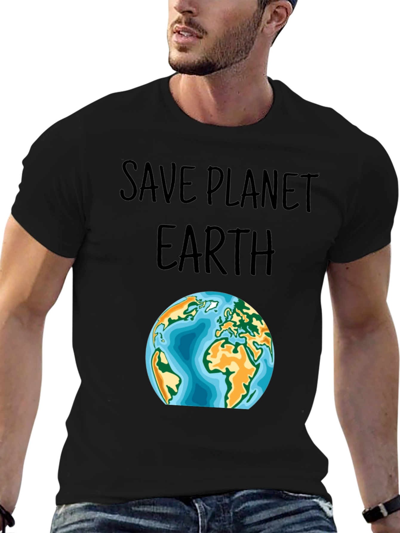 Save Planet Earth Graphic T-Shirt - Black