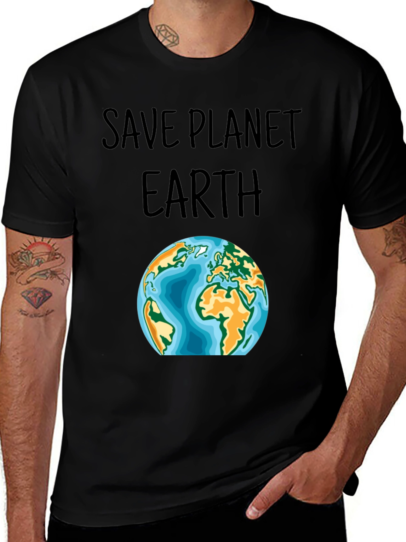 Save Planet Earth Graphic T-Shirt - Black